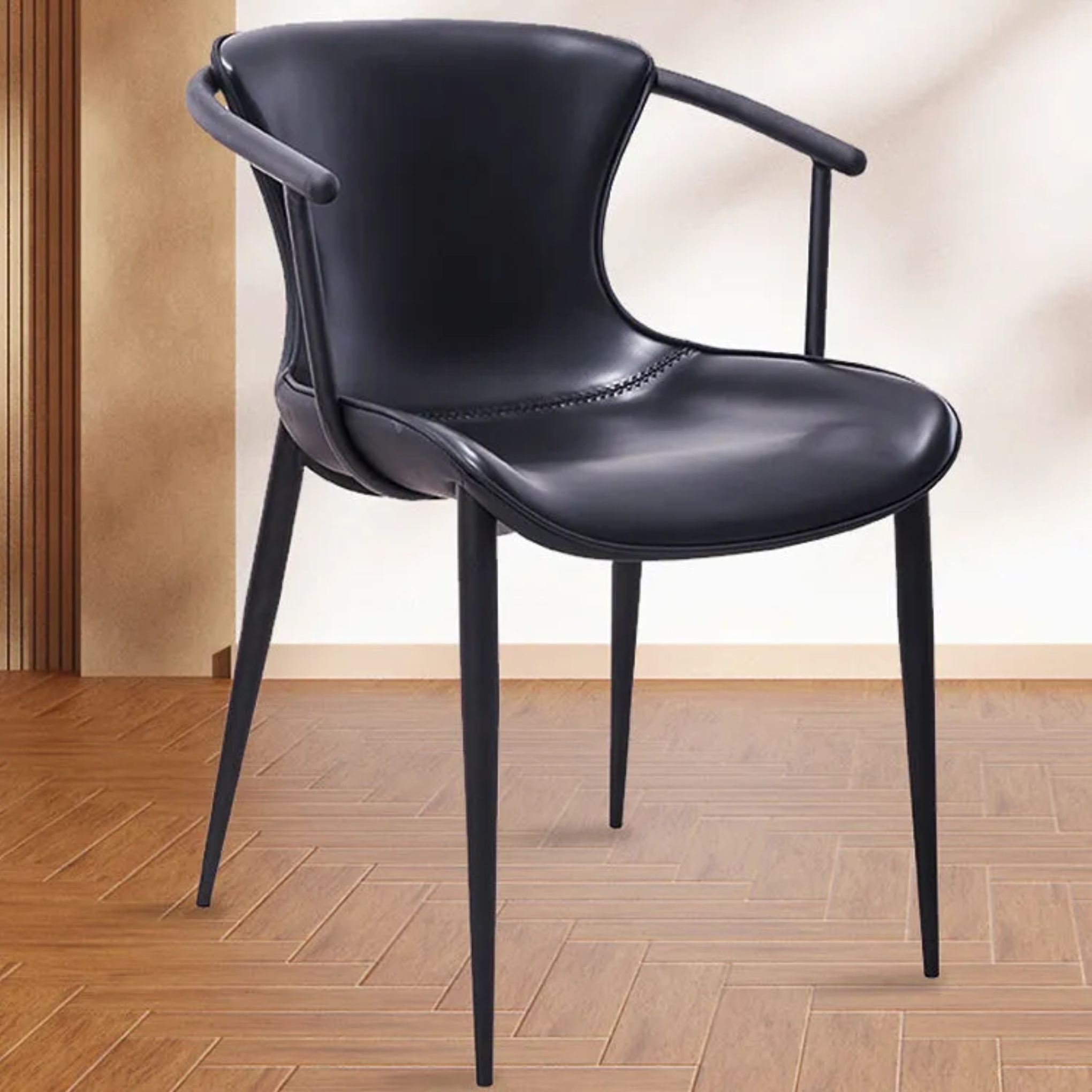Minimalist saddle trapezoid dining chairs & benches in leather metal