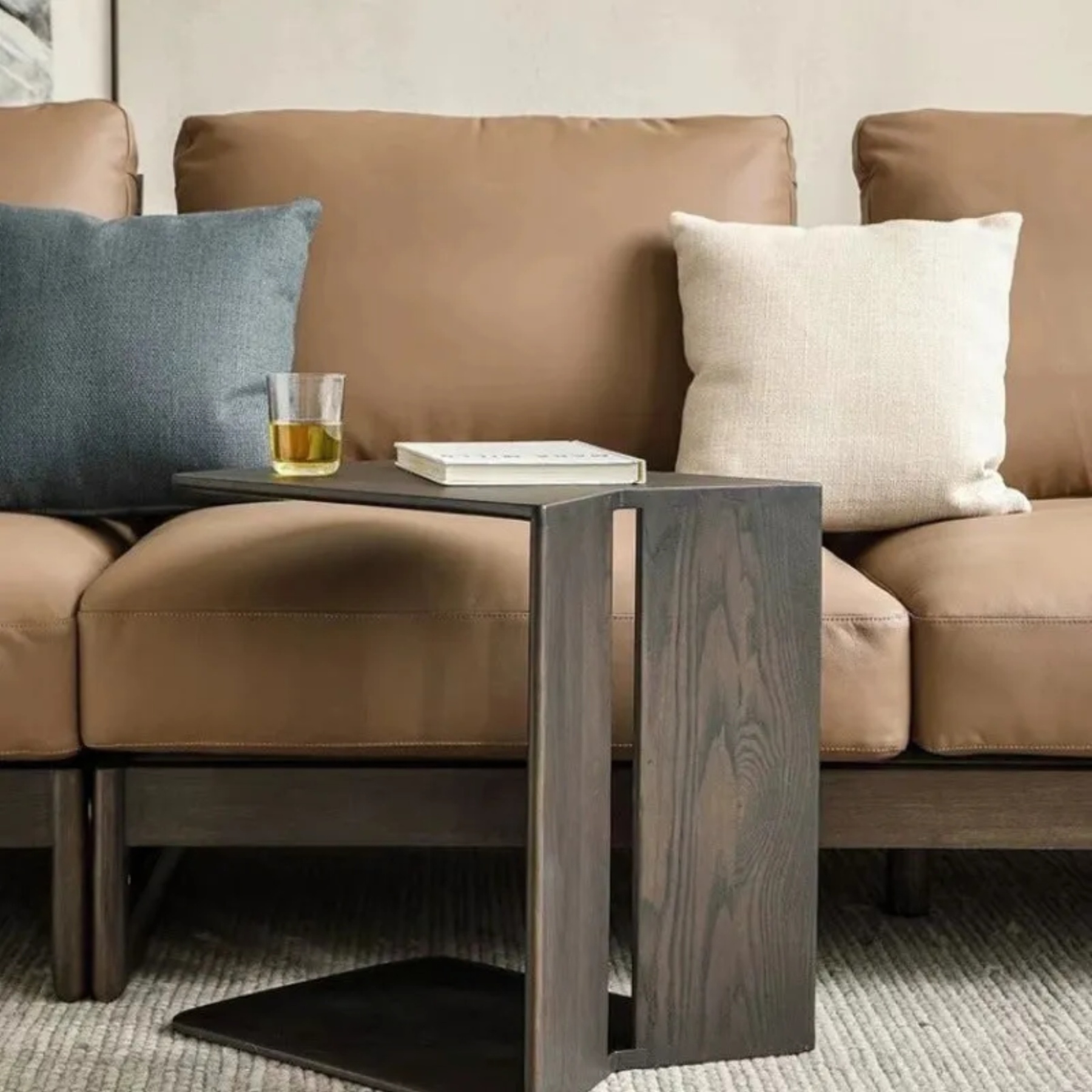 Black wood triangle ash end & side tables