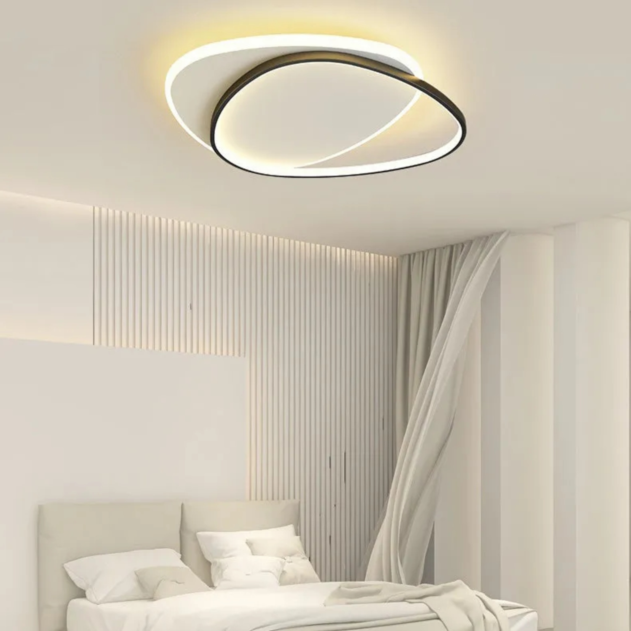 Black acrylic oval triangle flush mount lighting — 1.97" H x 17.72" Dia / Warm White (3000K) / Matte Black