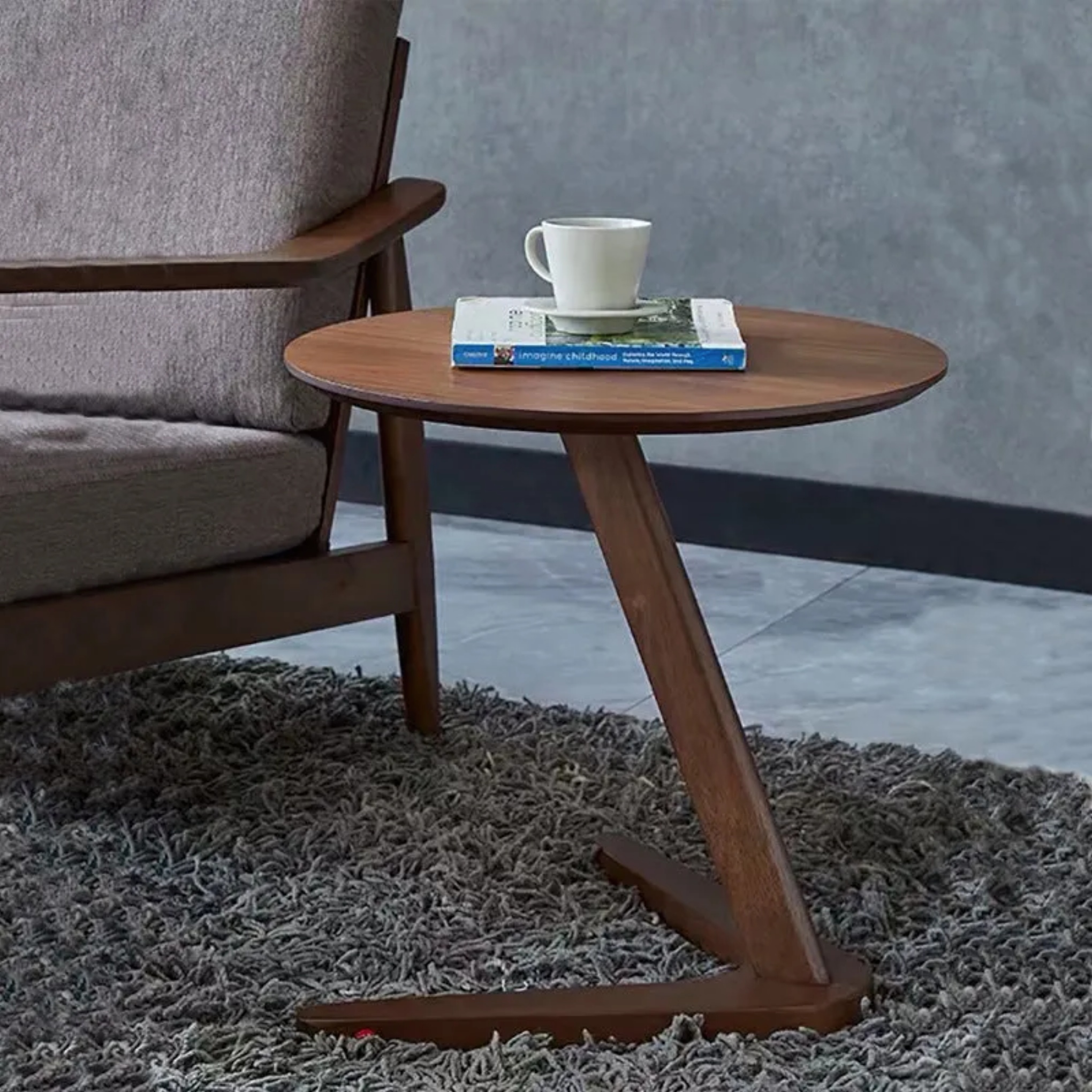 Minimalist v-shape base end & side tables in wood — Walnut