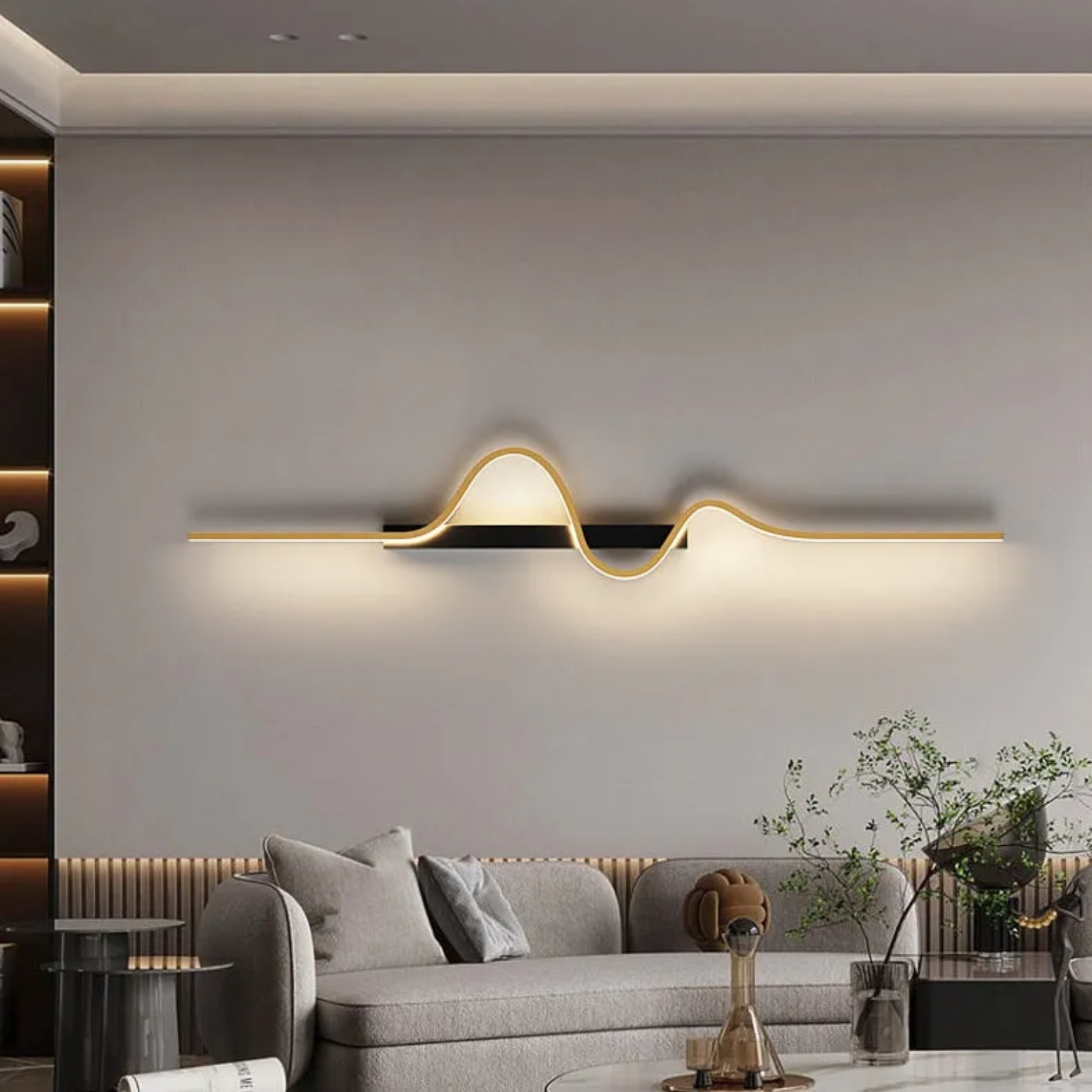 Minimalist wave aluminum wall sconces — 23.62" L x 5.91" W x 23.62" H / Warm White (3000K) / Matte Black