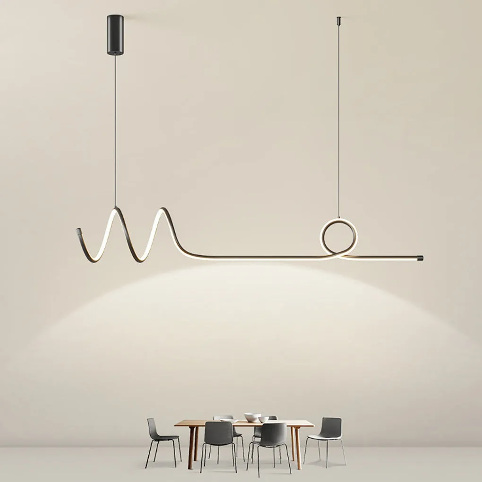 Lighom modern wave circular black pendant lighting — Circle / Natural White (4000K) / White
