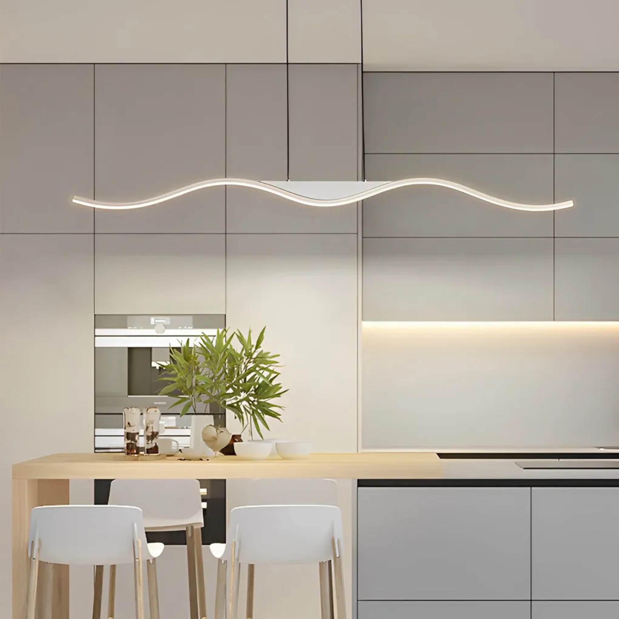 Minimalist wave white pendant lighting — 39.4" L / Natural White (4000K)