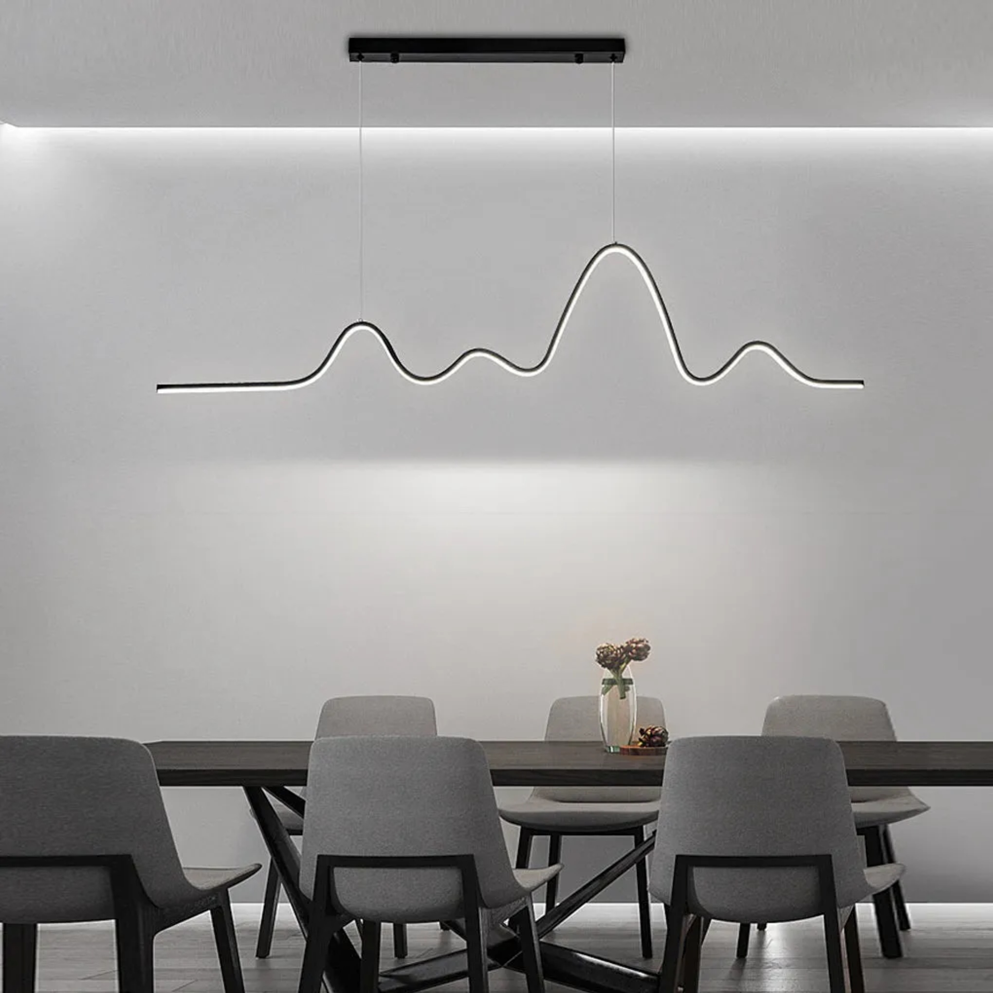 Modern 3-step wave pendant lighting in synthetic — Matte Black / Cool White (6000K)