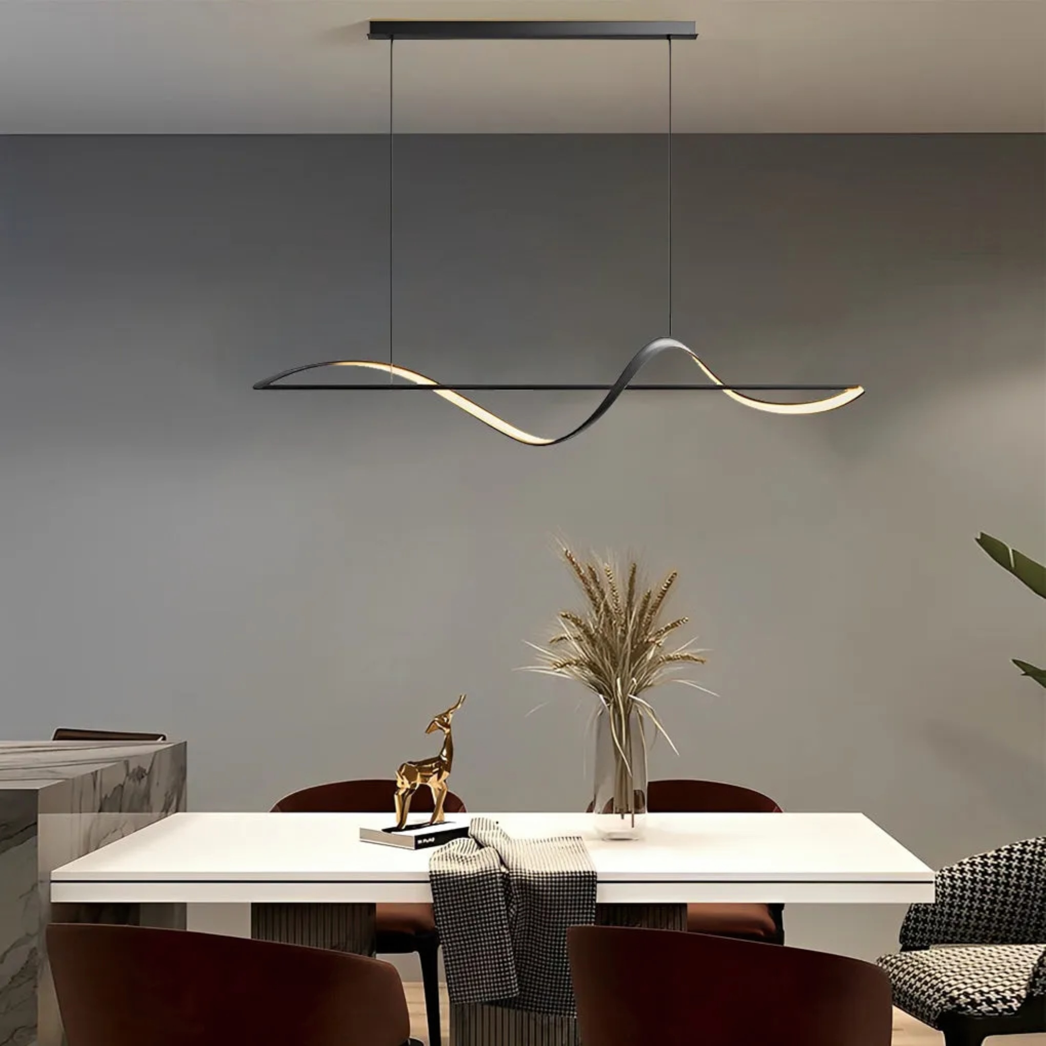Strip wave copper pendant lighting for hallway — Brushed Gold