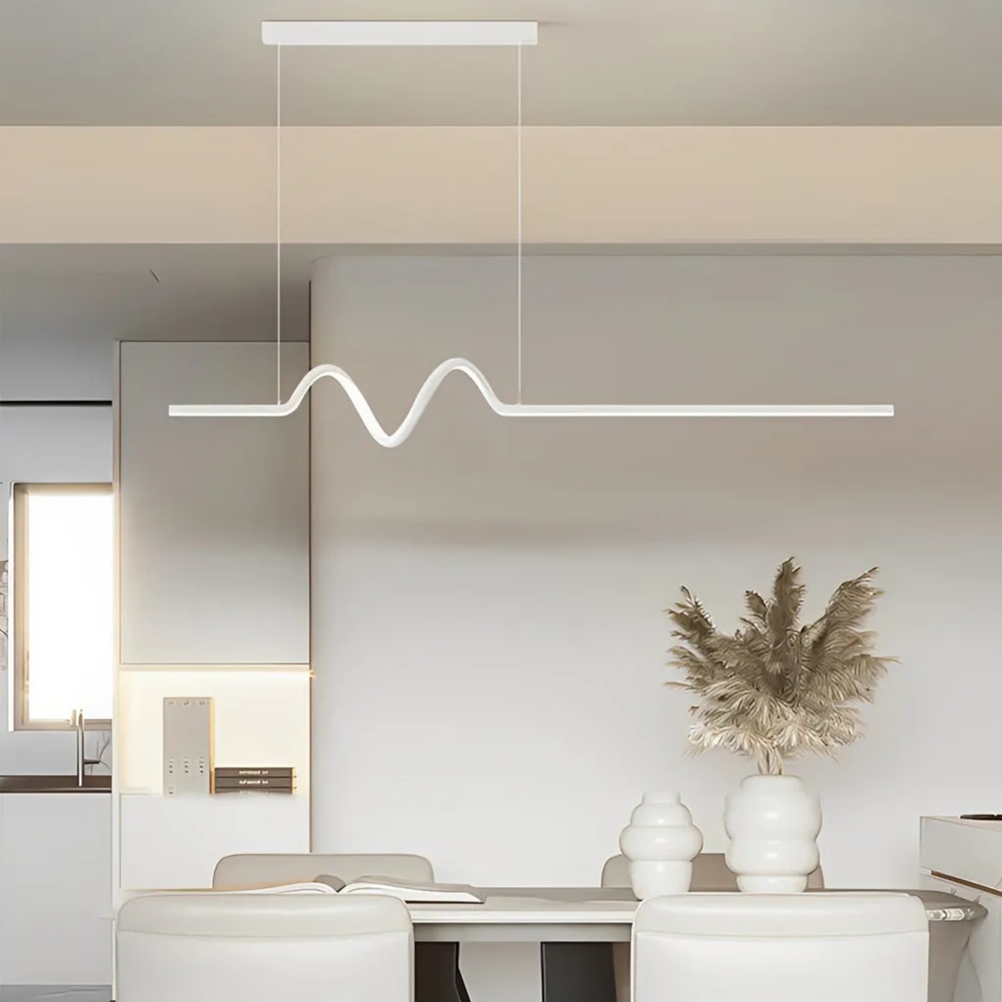 Modern wavy strip pendant lighting in synthetic — Cool White (6000K) / White