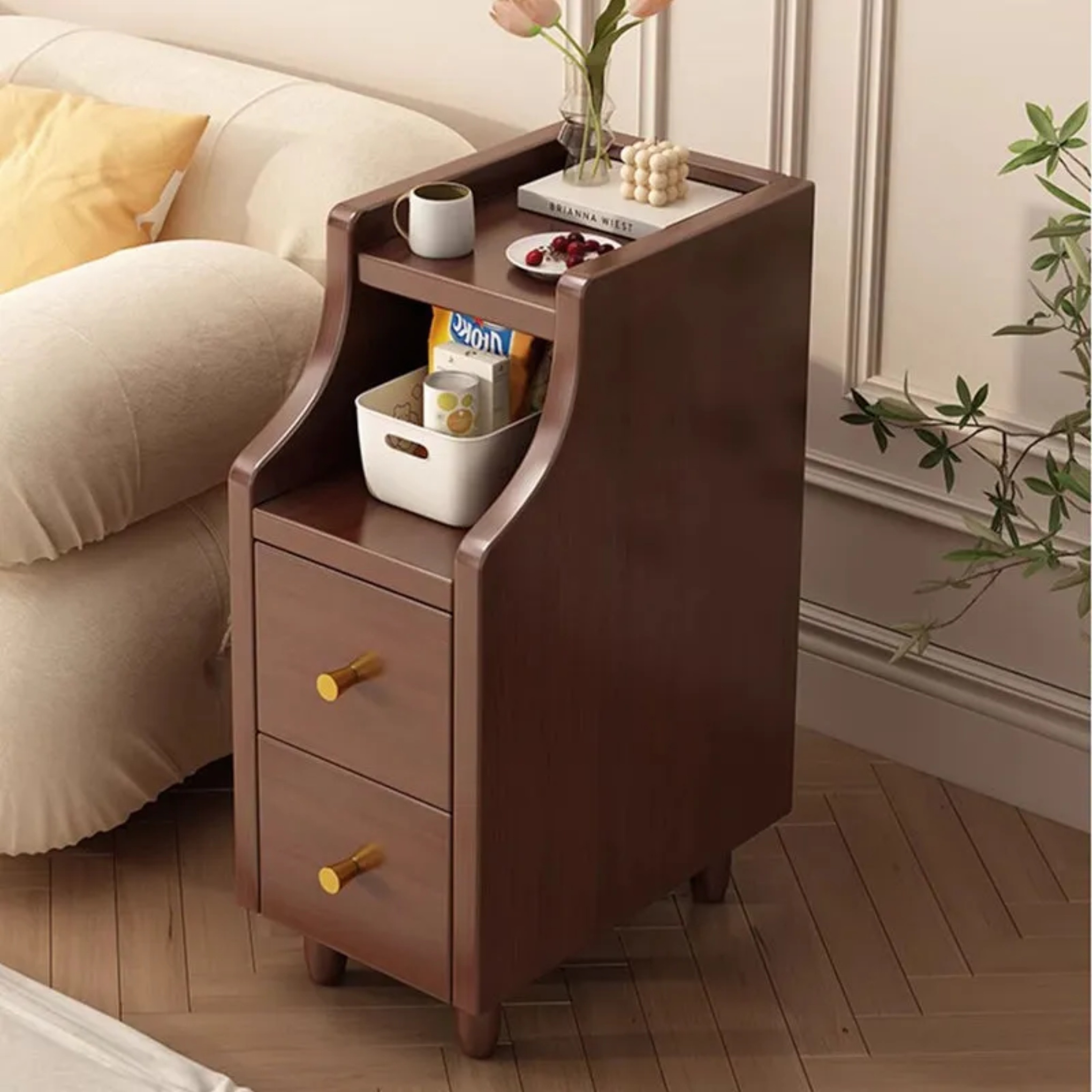 Minimalist eco-board rectangular nightstands in wood — 7.87" L x 15.35" W x 19.69" H / Walnut