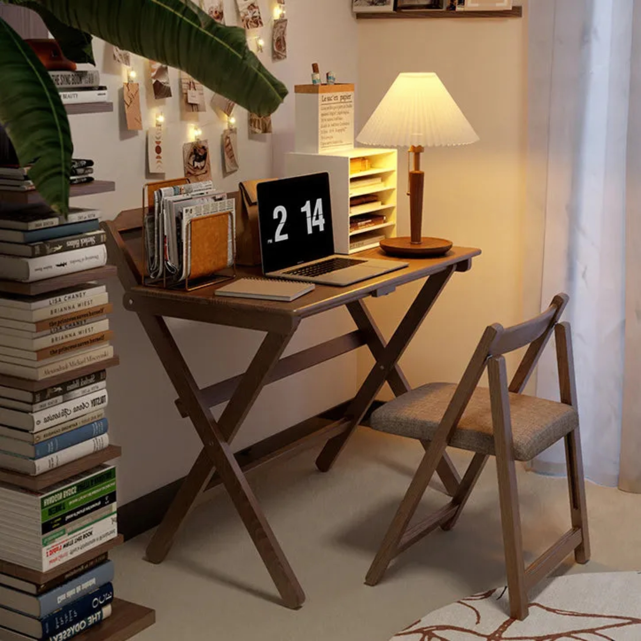 Minimalist foldable end & side tables in wood — 23.62" L x 19.29" W x 29.53" H / Natural