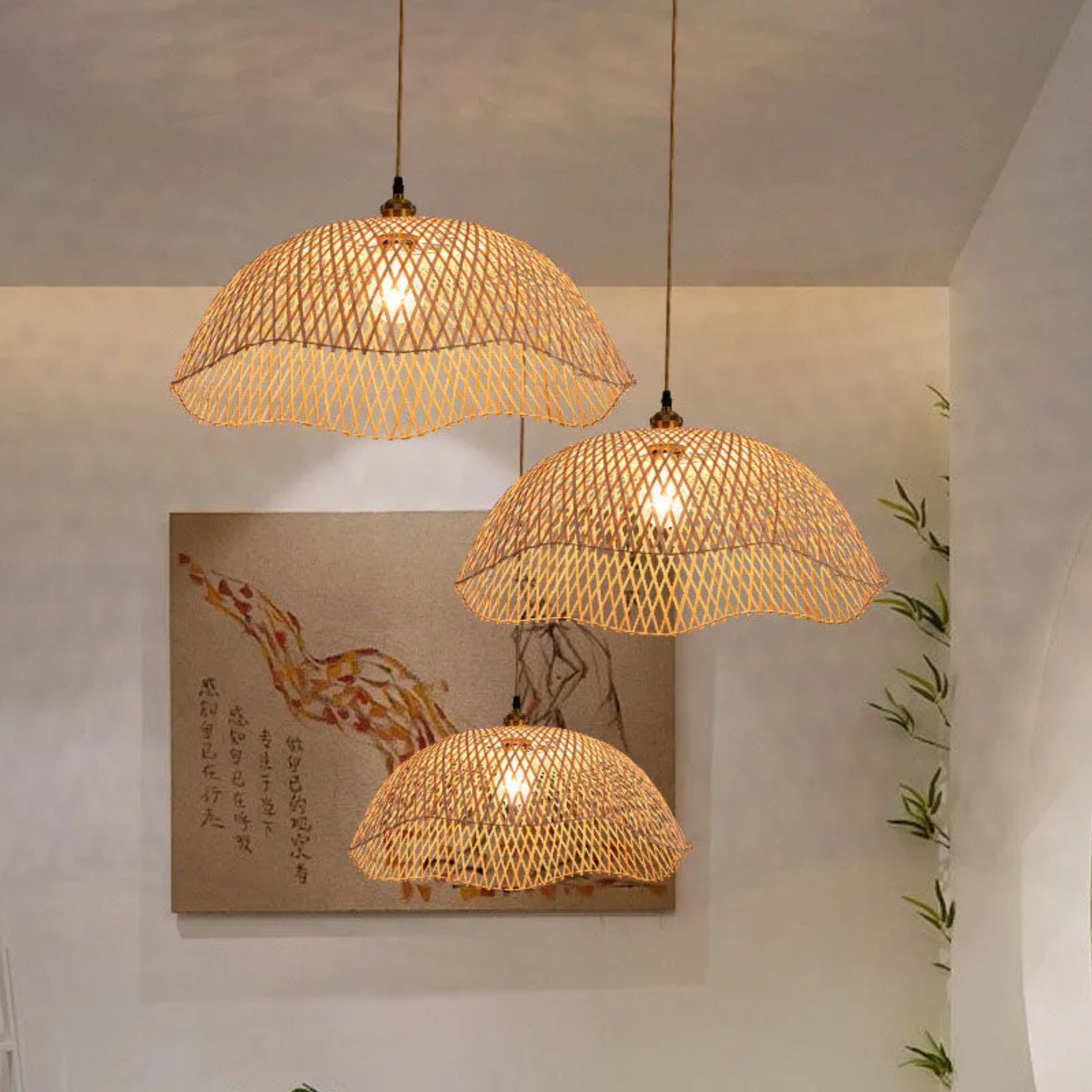 Lighom minimalist lantern woven bamboo chandeliers — - Small / 110V-120V (US/CA)