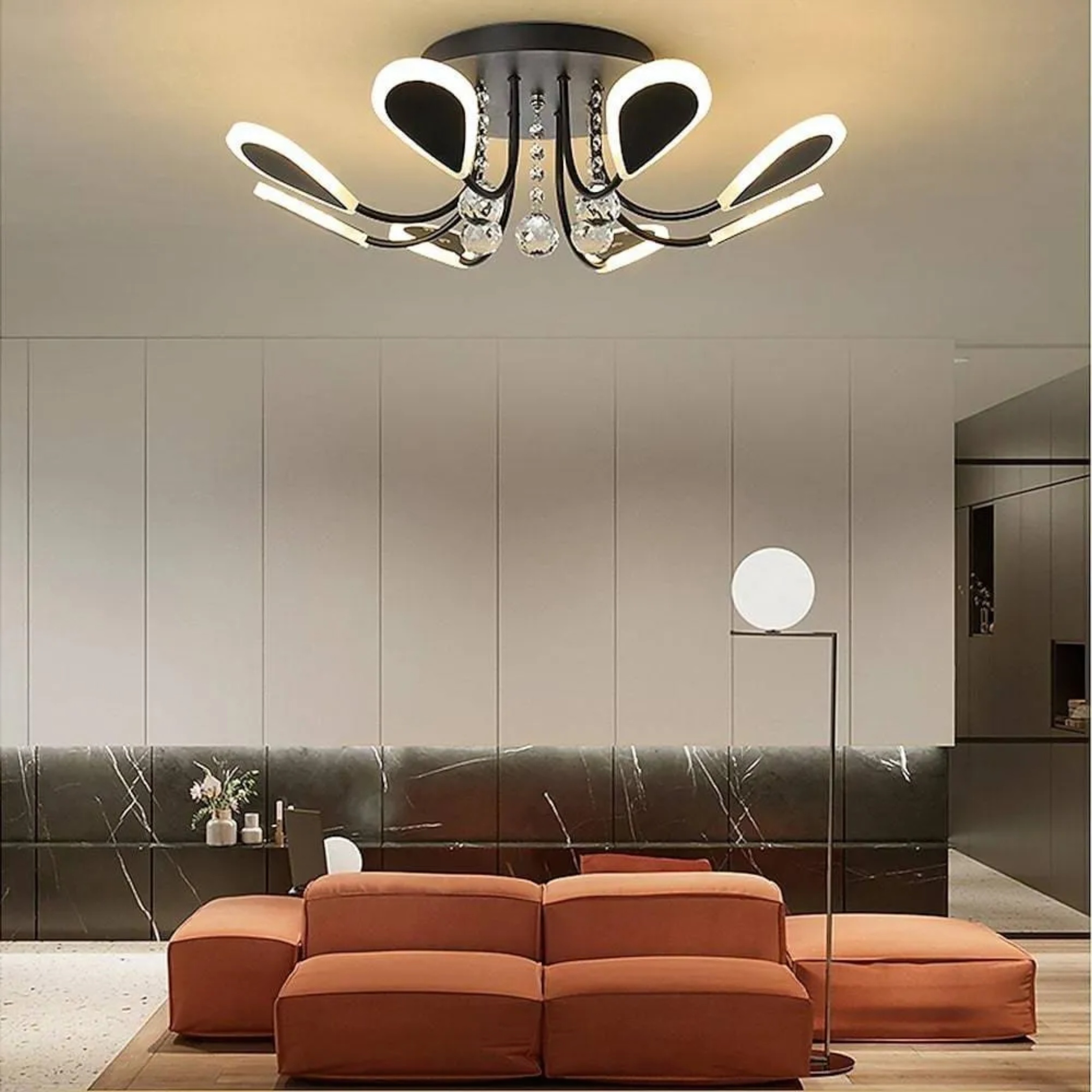 Lighom modern 8-light black flush mount lighting — Warm White (3000K) / White