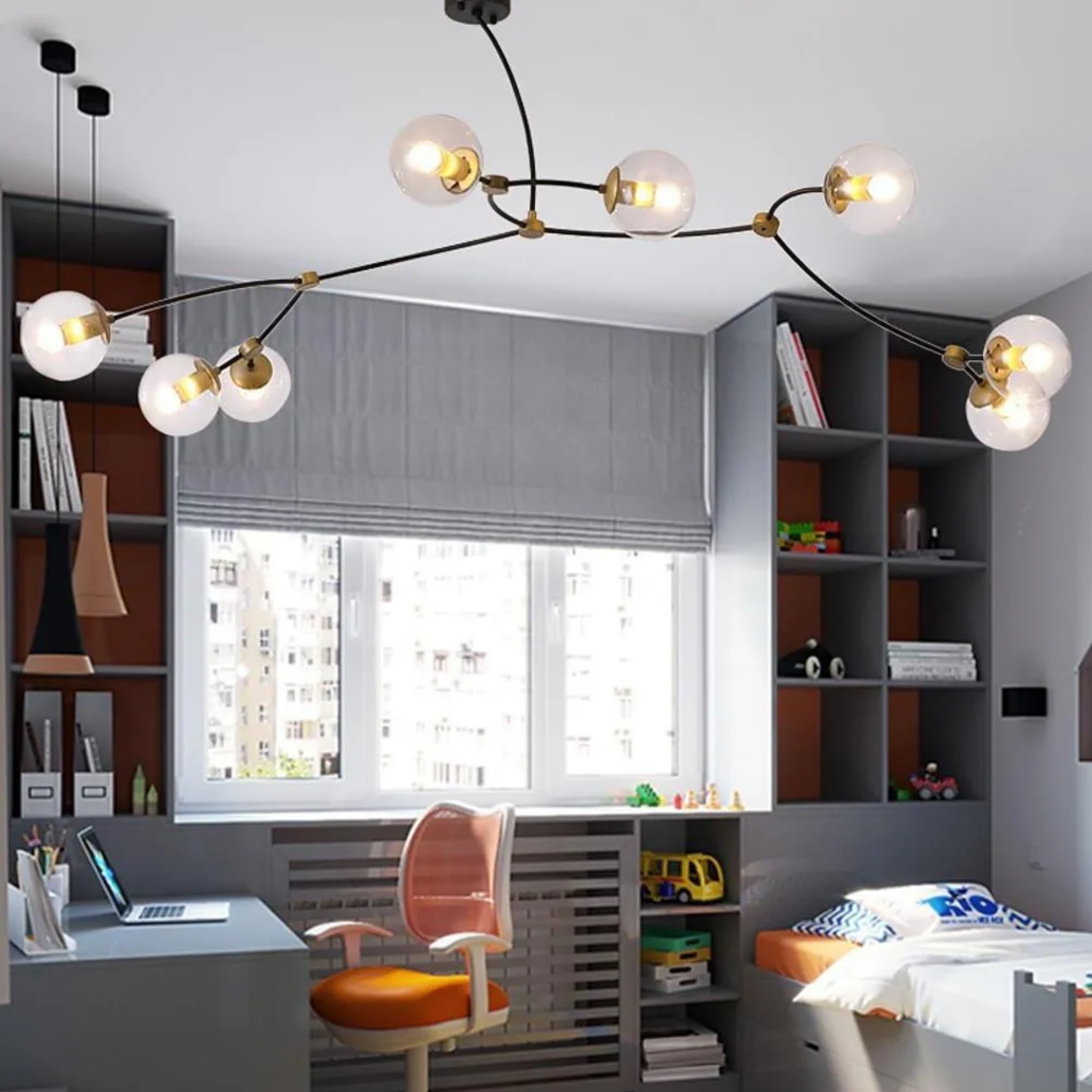 Modern plated 8-light chandeliers in metal glass