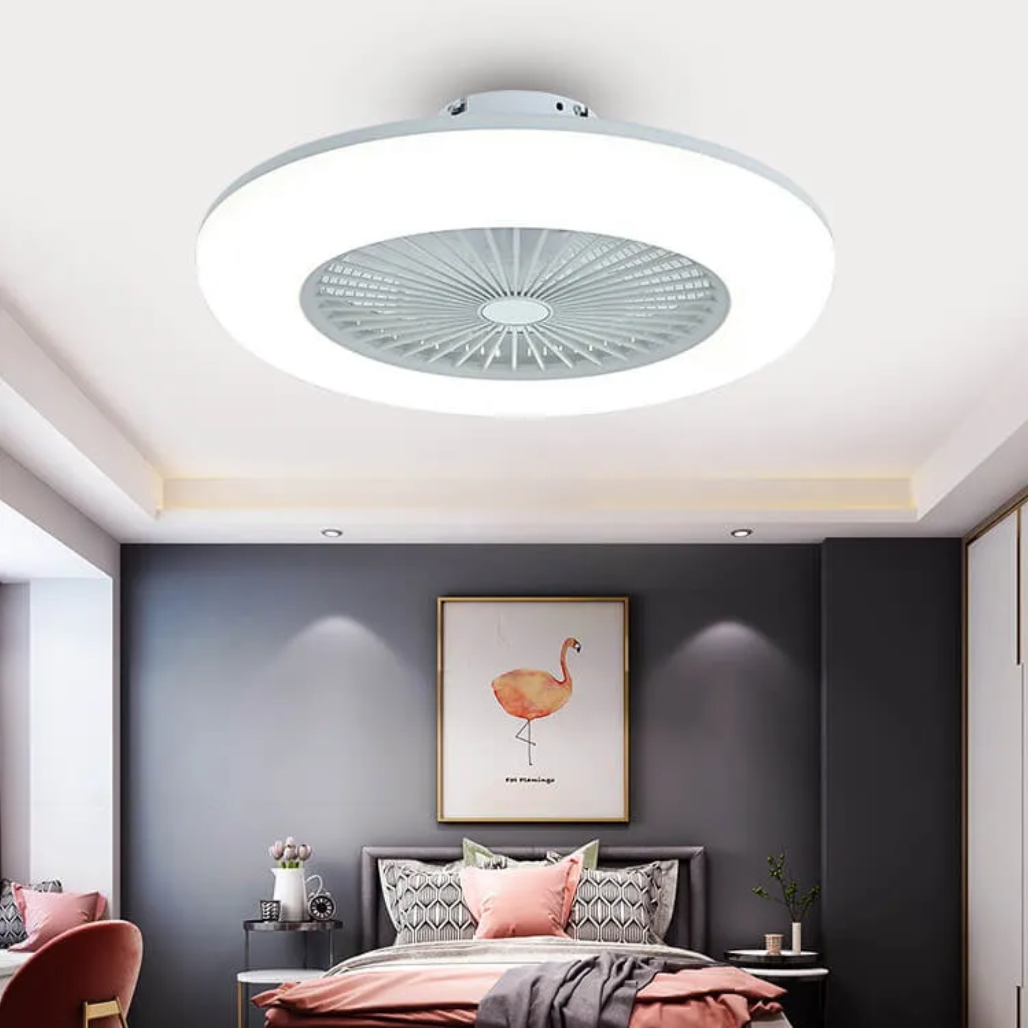 White modern semi-flush ceiling fans — 110V-120V (US/CA)