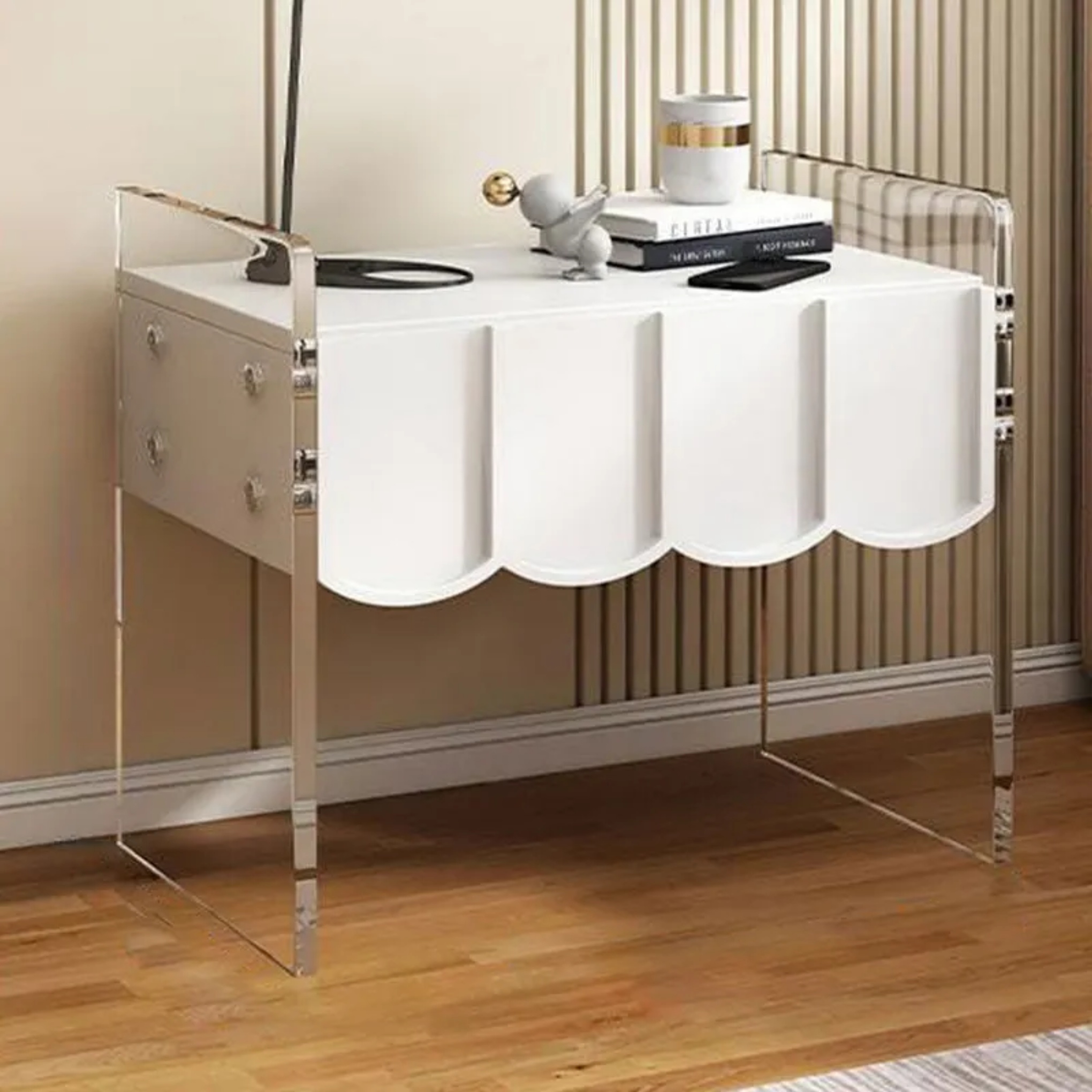 Lighom minimalist 1-drawer solid wood nightstands — Variant A / White
