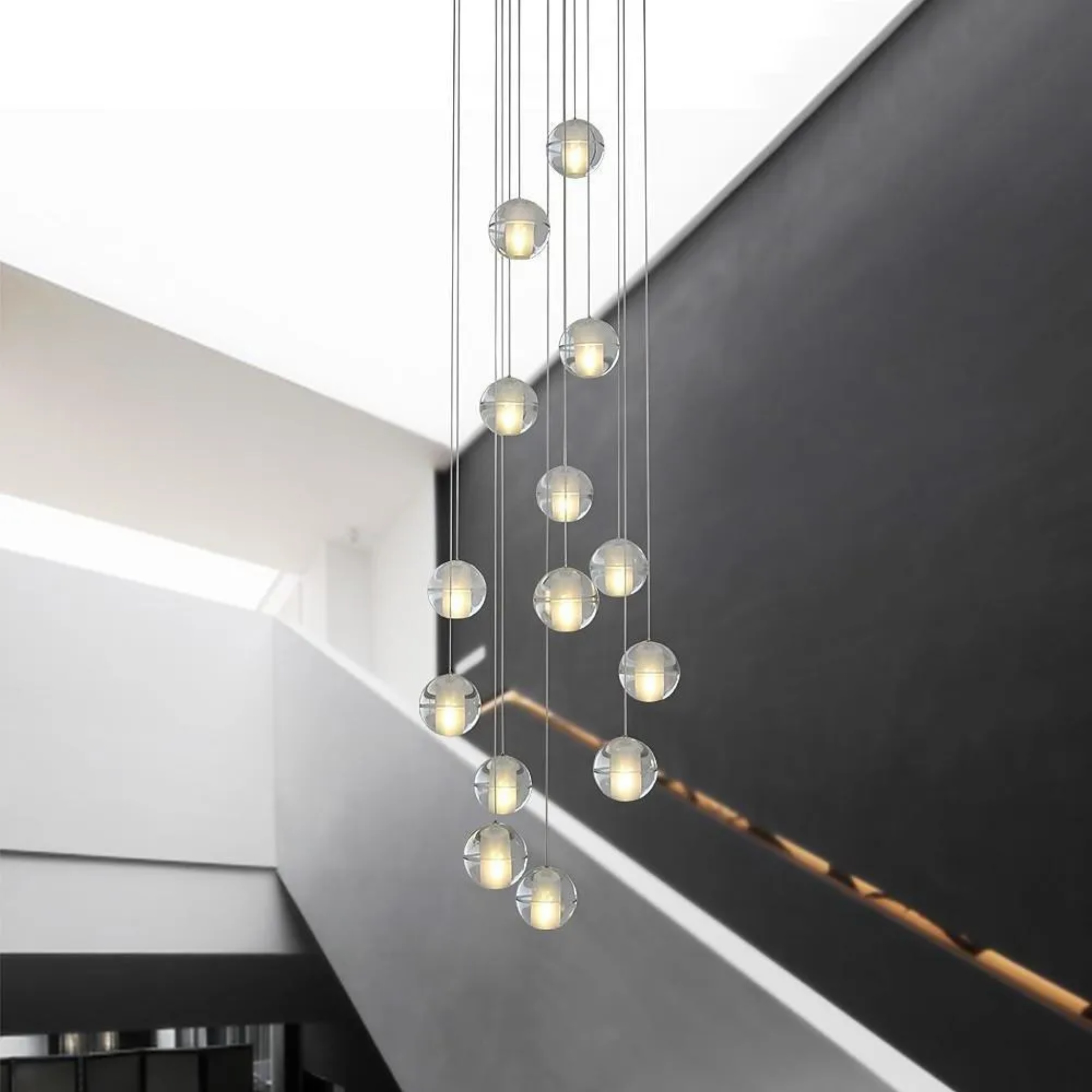14-bulb glass pendant lighting for living room — Warm White (3000K) / Crystal Balls Without Bubbles