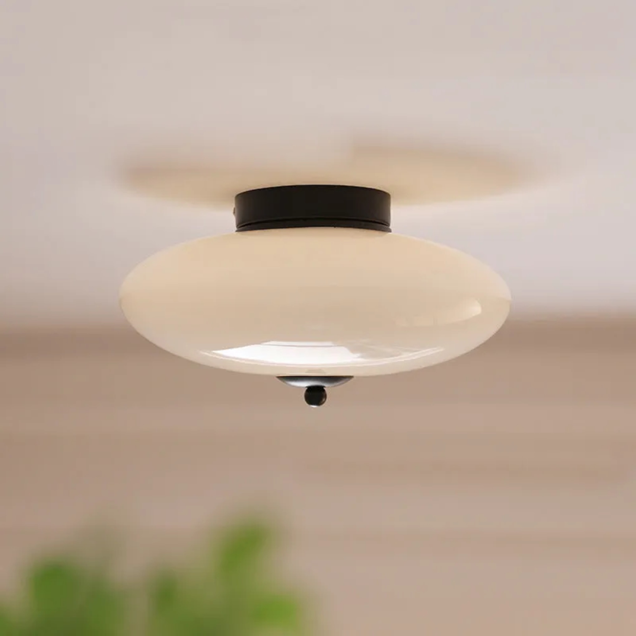 Art deco opal semi-flush mount light in iron — Natural White (4000K) / Matte Black / 110V-120V (US/CA)