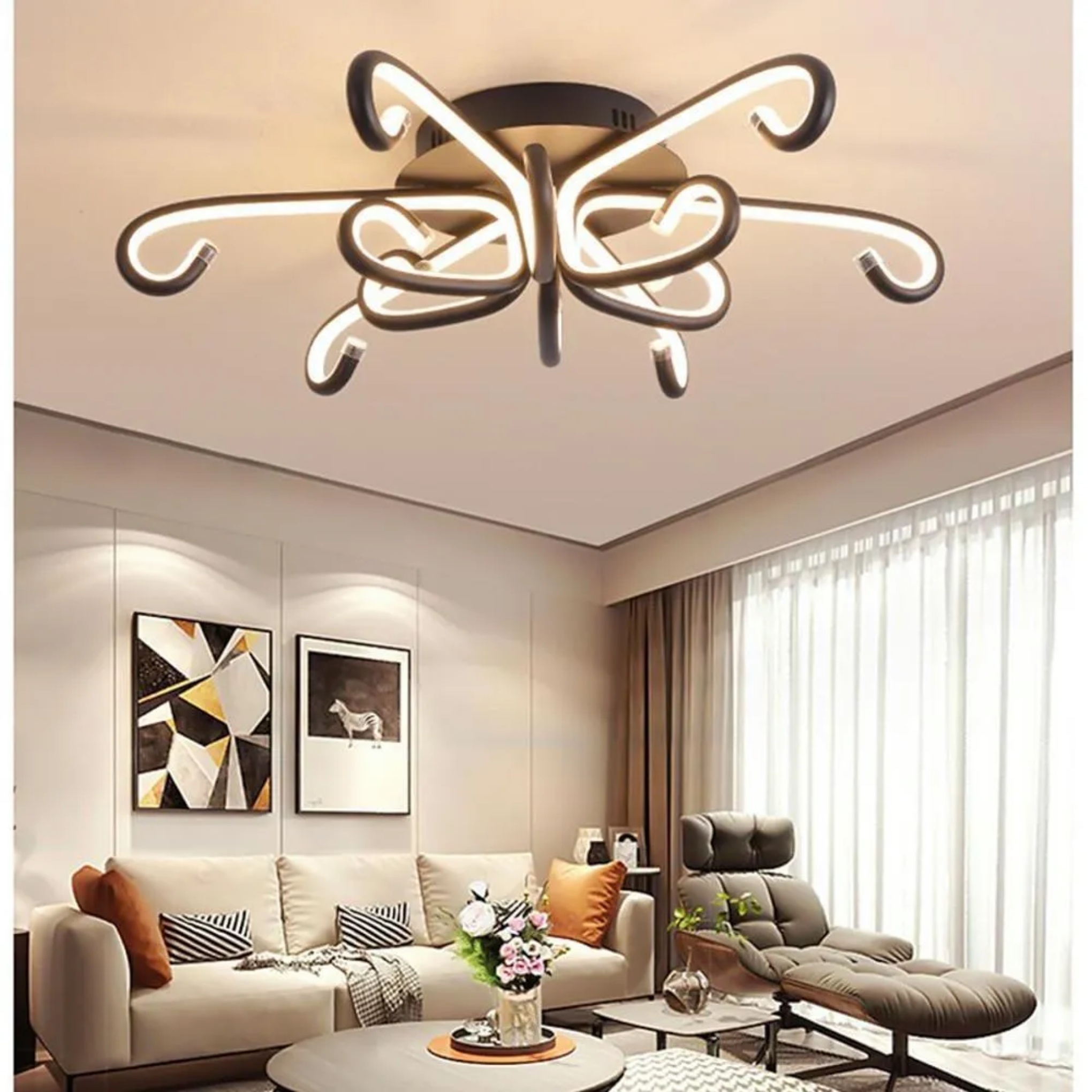 White modern octopus curved flush mount lighting — Warm White (3000K)