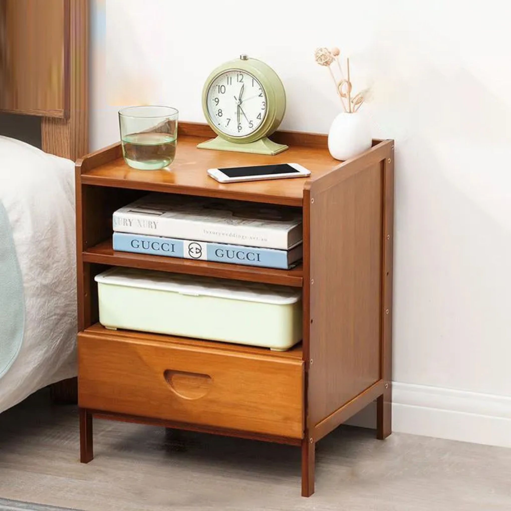 Minimalist 3-drawer natural nightstands — Variant A / Natural Wood