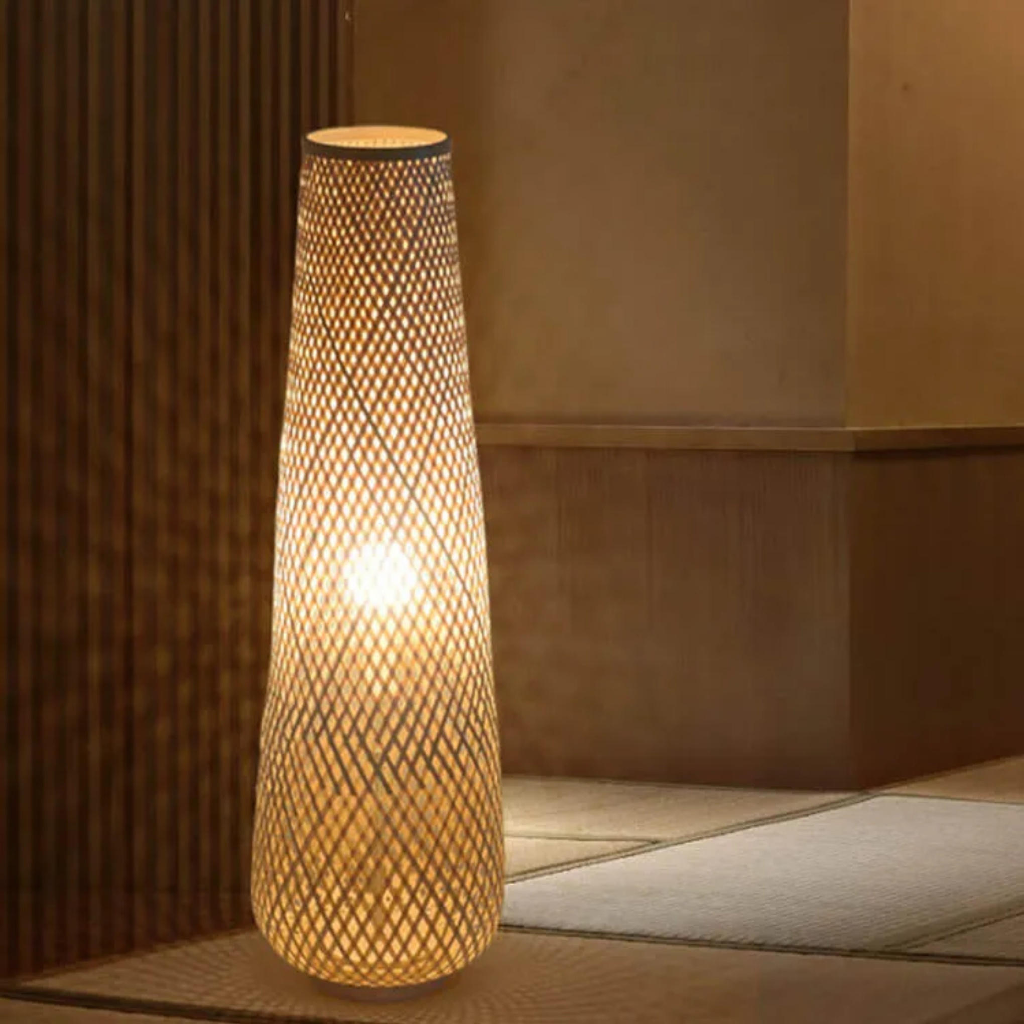 Japanese weaving column natural bamboo floor lamps, Lighom — 110V-120V (US/CA)