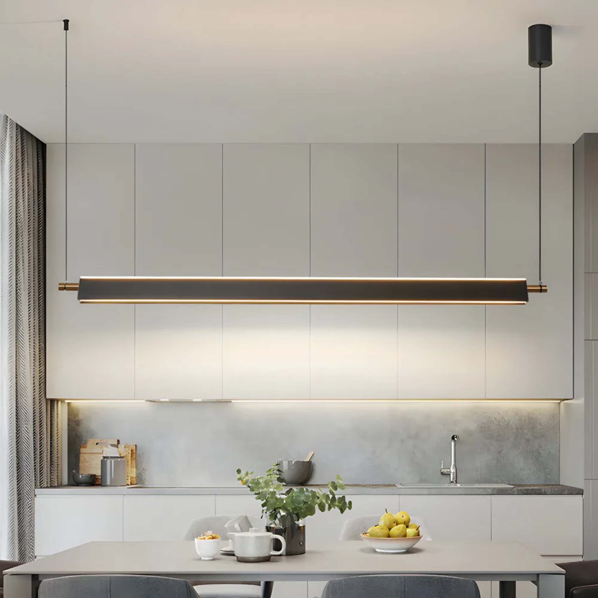 Linear island aluminum pendant lighting for kitchen — 35.4" L / Warm White (3000K)