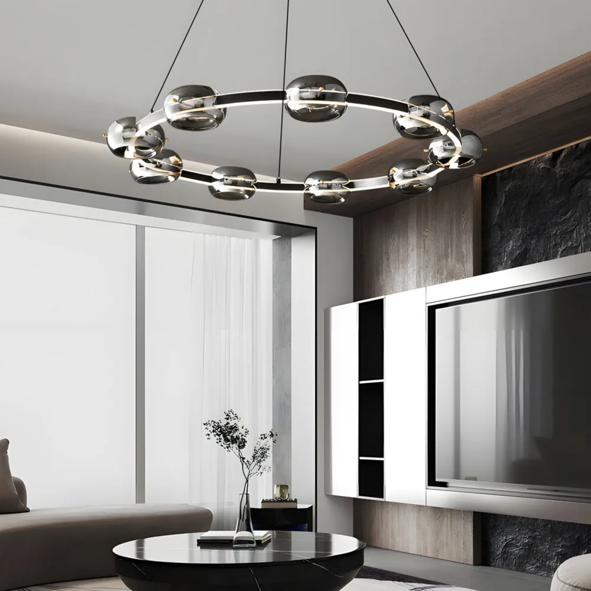 Lighom sphere ring glass chandeliers for living room — 27.6" Diameter