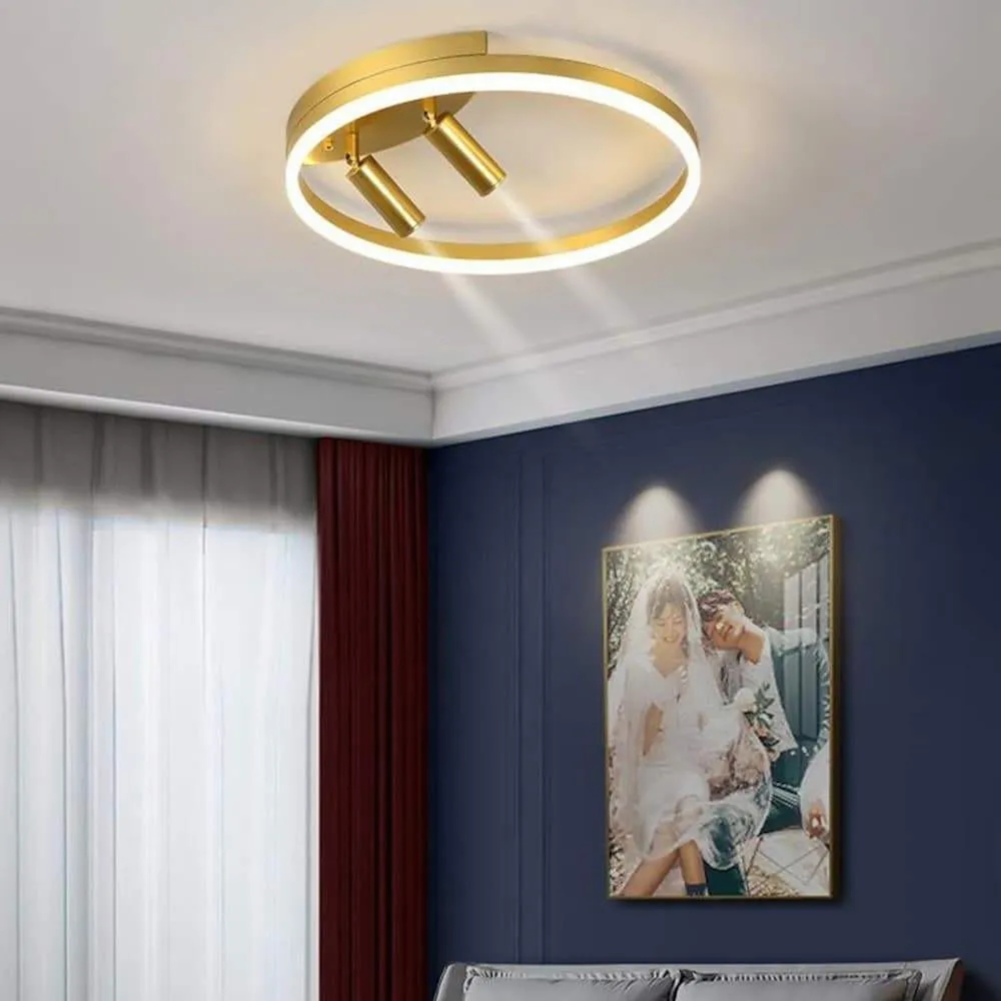 Lighom circle spotlight synthetic semi-flush mount light for bedroom — Matte Black / Warm White (3000K)