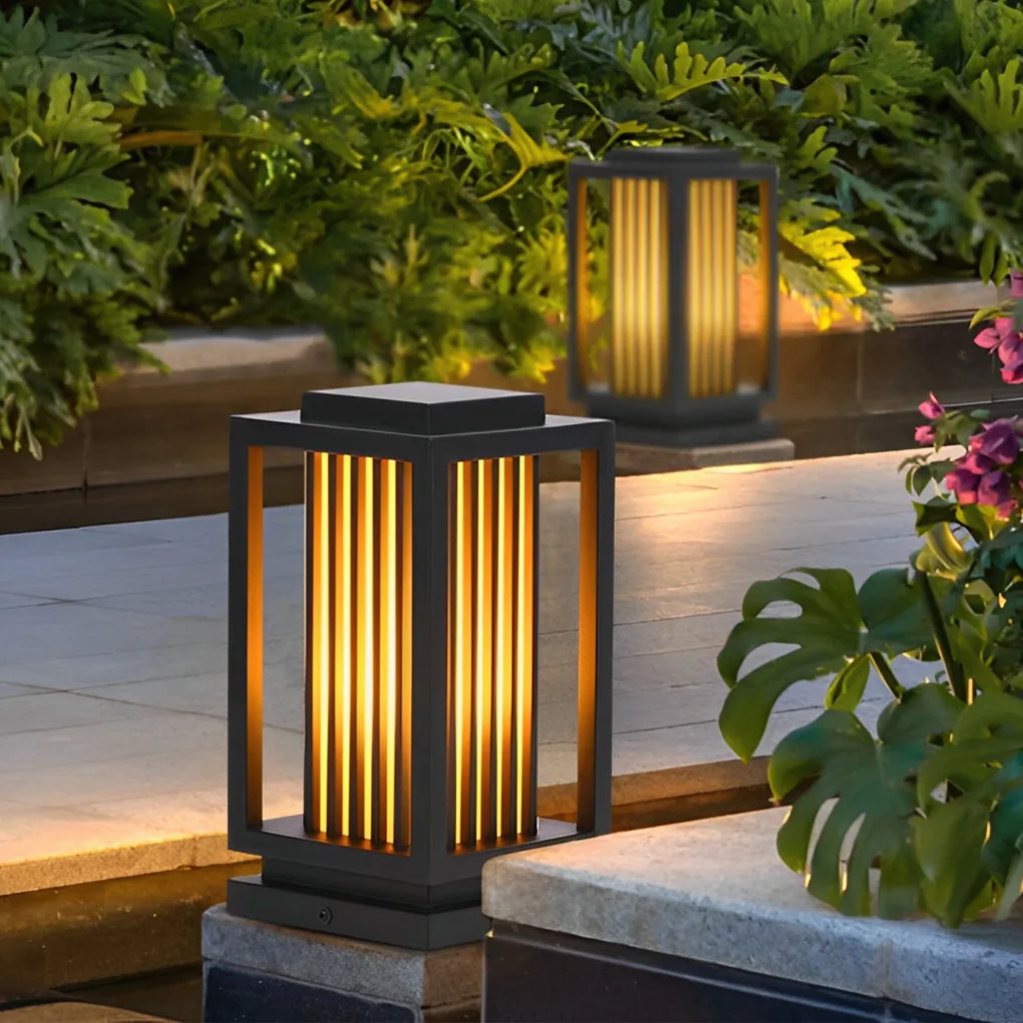 Lighom modern lawn cage black landscape lighting — 6.3"X6.3"X11.8" / Set of 1