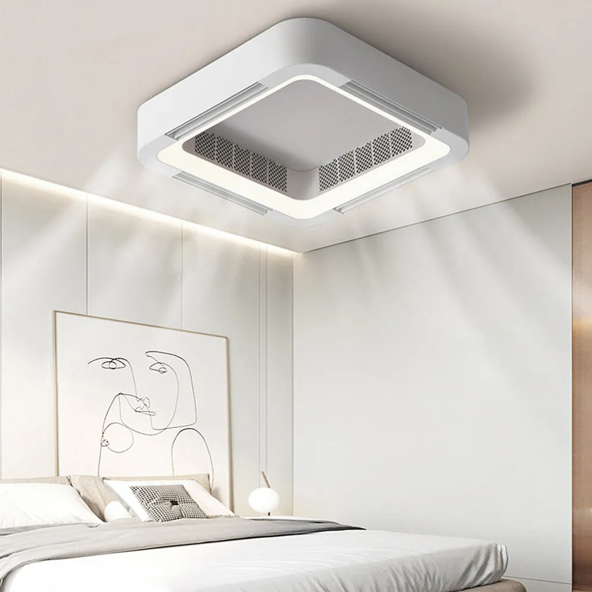 White modern bladeless inverter ceiling fans — Flush Mount
