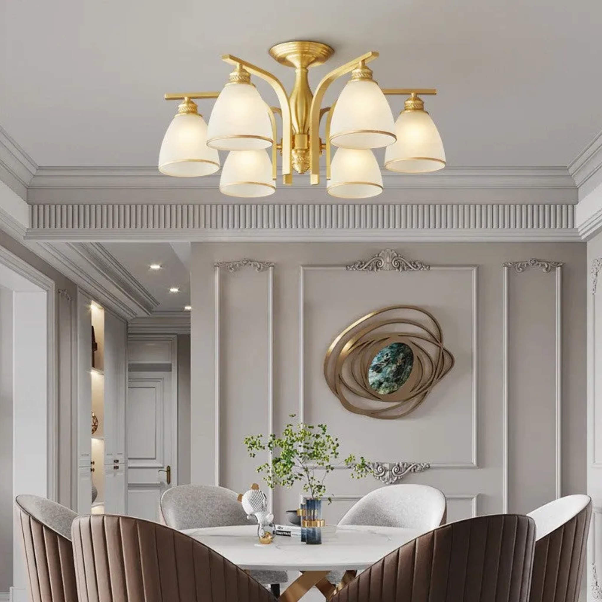 Luxury semi-flush 10-light brass semi-flush mount light — 1-Light / 110V-120V (US/CA)