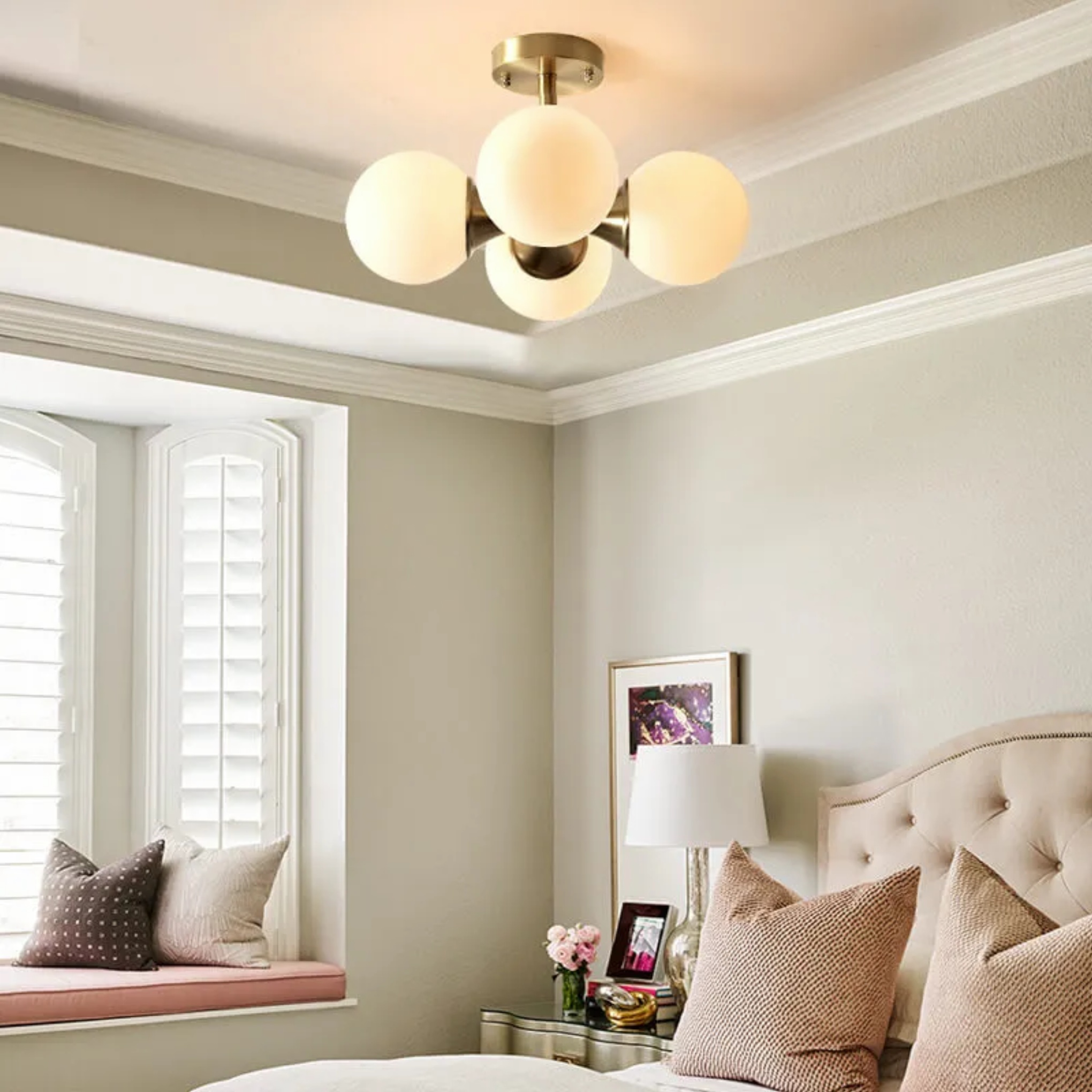 Luxury orb semi-flush mount light in brass — 110V-120V (US/CA