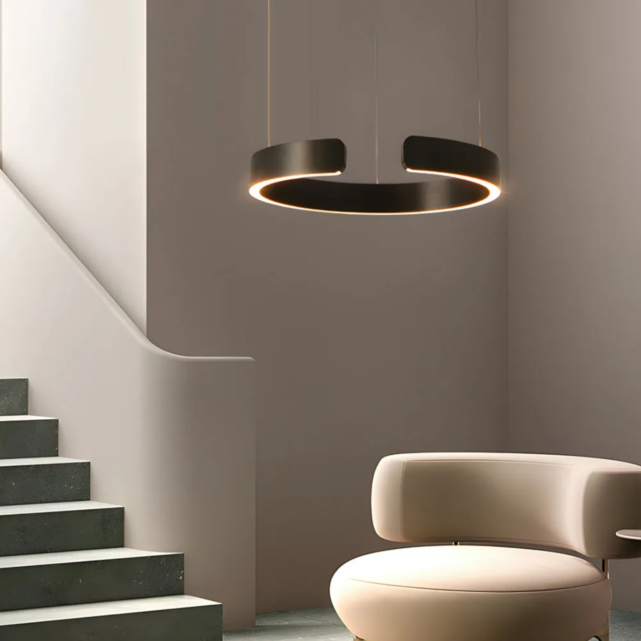 Lighom modern c-shaped black pendant lighting — 15.7" Diameter / Matte Black
