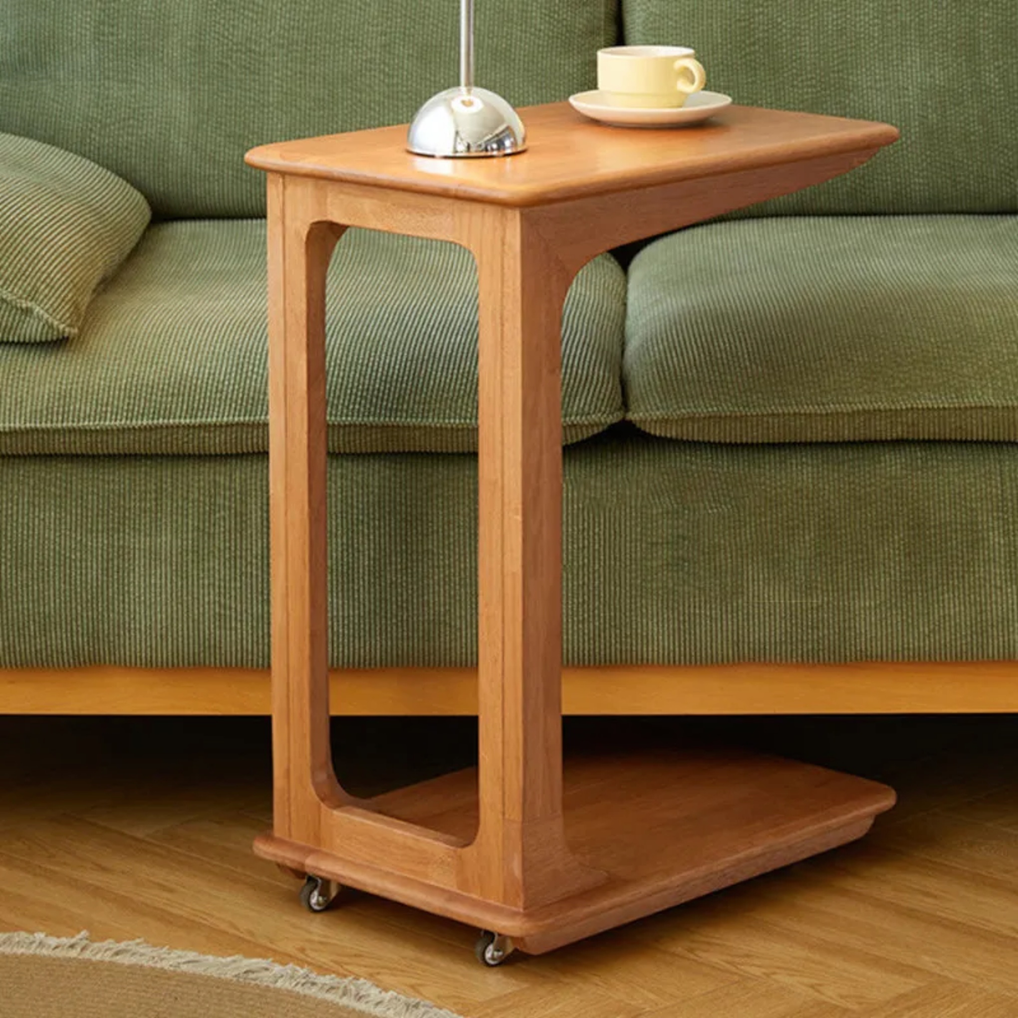Minimalist c-shaped end & side tables in wood