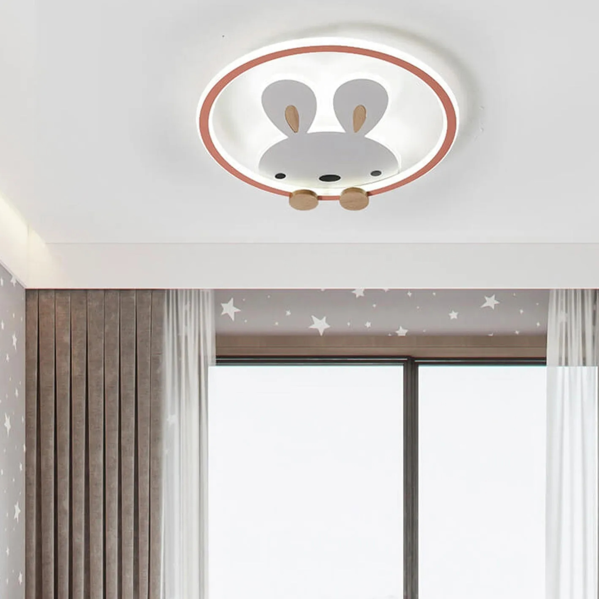Rabbit cartoon flush mount lighting in acrylic — Small (12"H / 3-Color Changeable / Pink