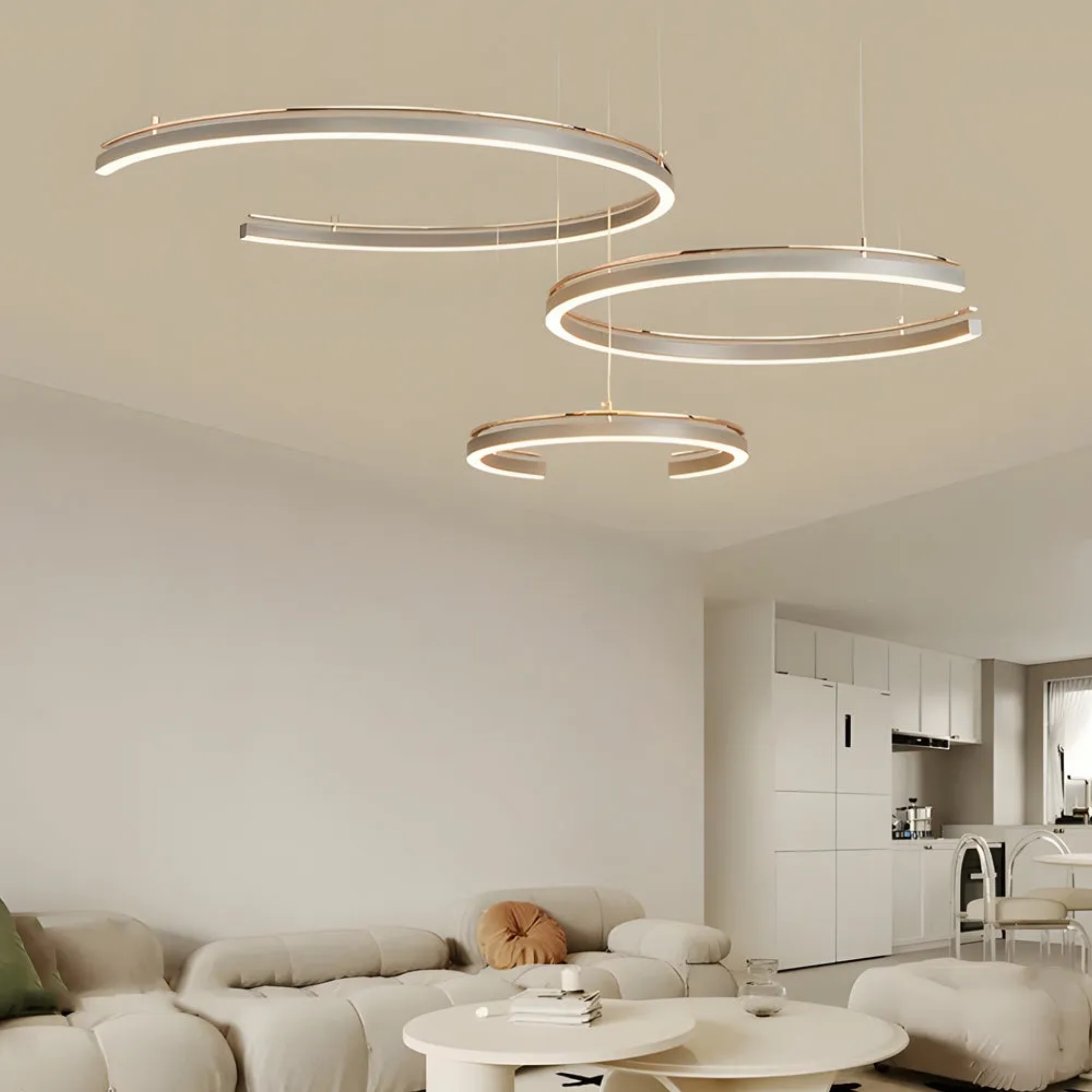 Lighom minimalist circular suspension gold chandeliers — 15.7" Dia & 23.6" Dia