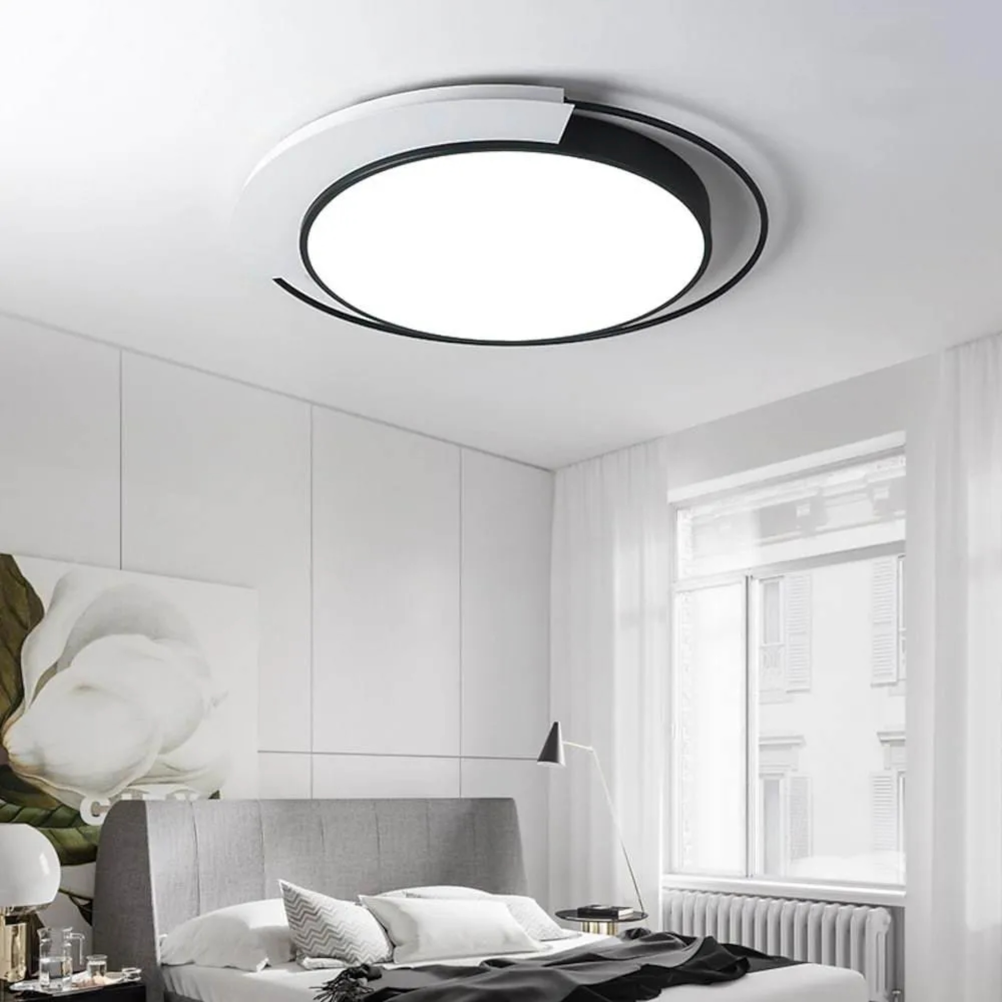 White synthetic circular flush mount lighting - modern — Warm White (3000K)