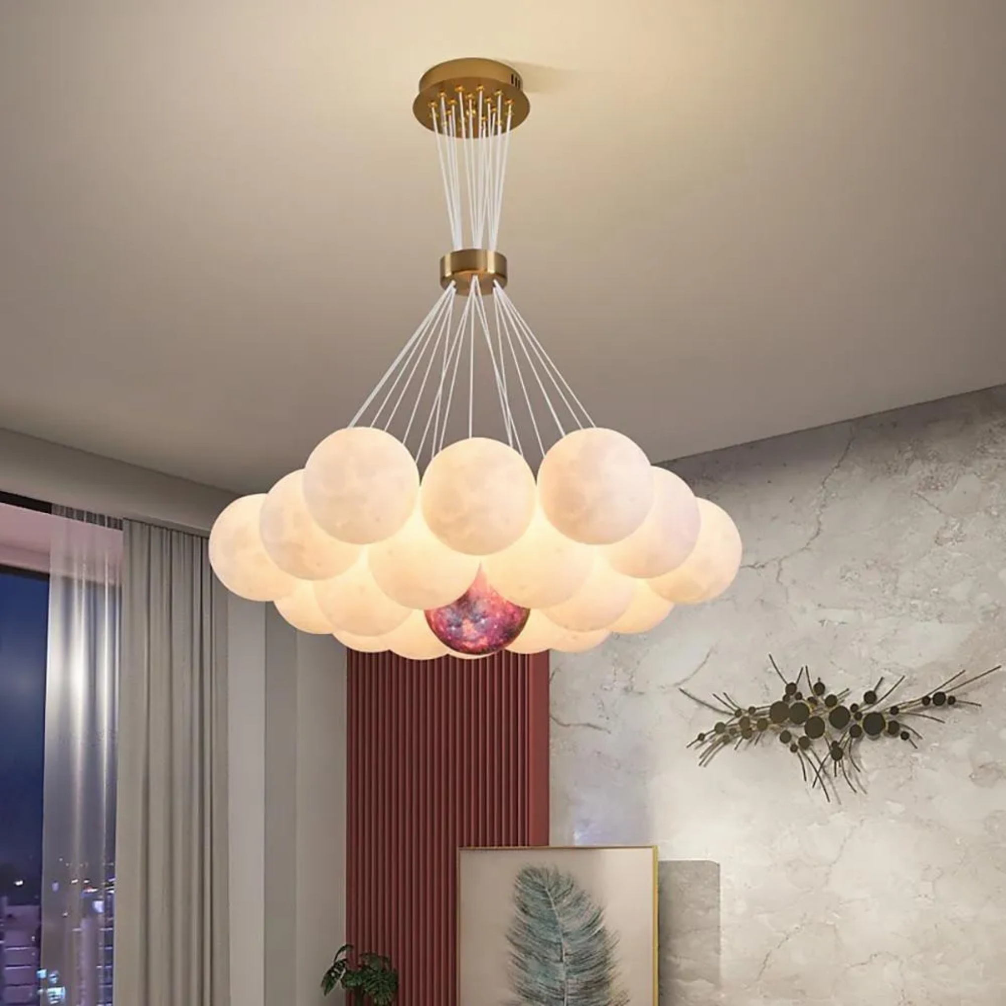 Purple glass globe island chandeliers - modern — Warm White (3000K) / 7-Light