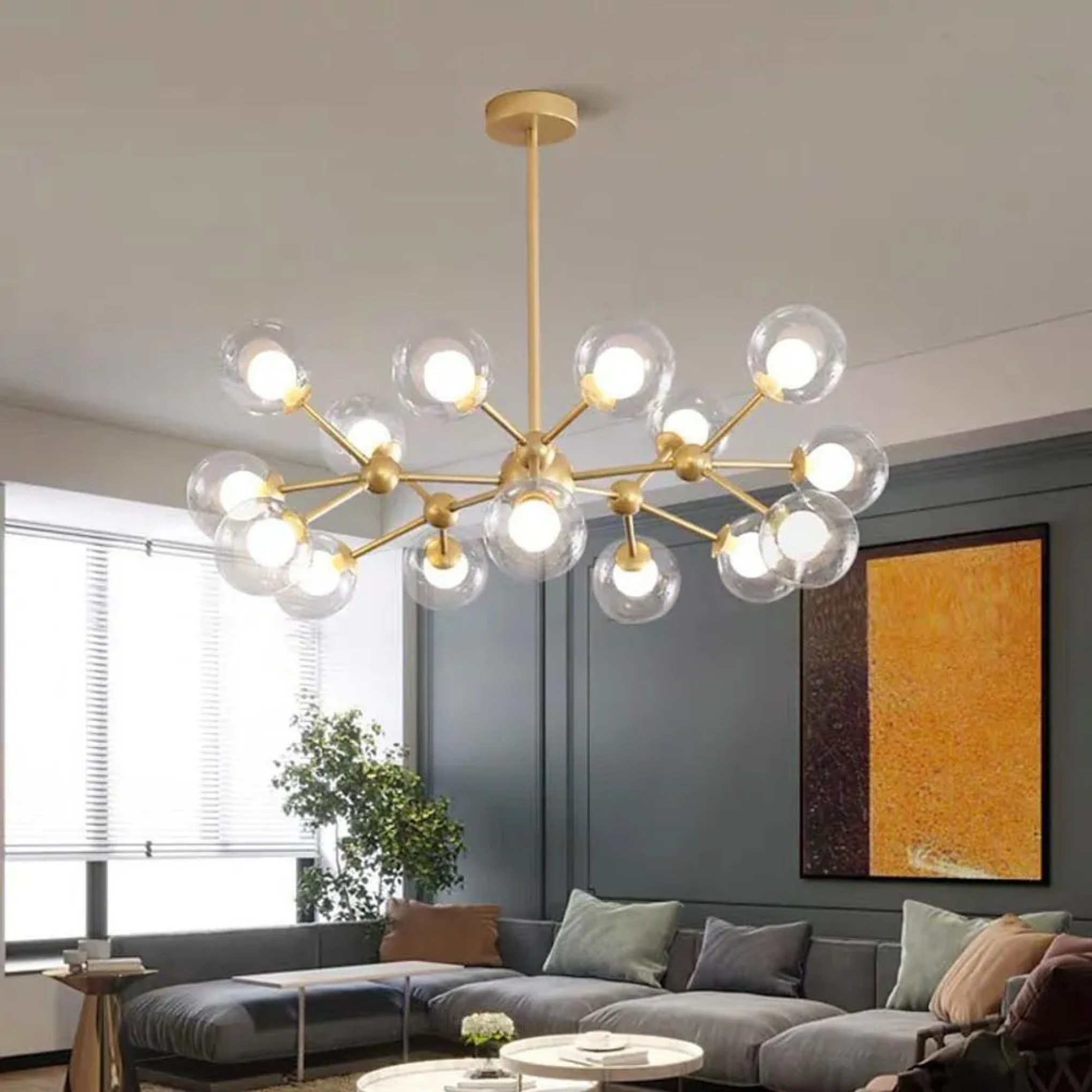 Modern bulbs cluster black glass chandeliers — Matte Black