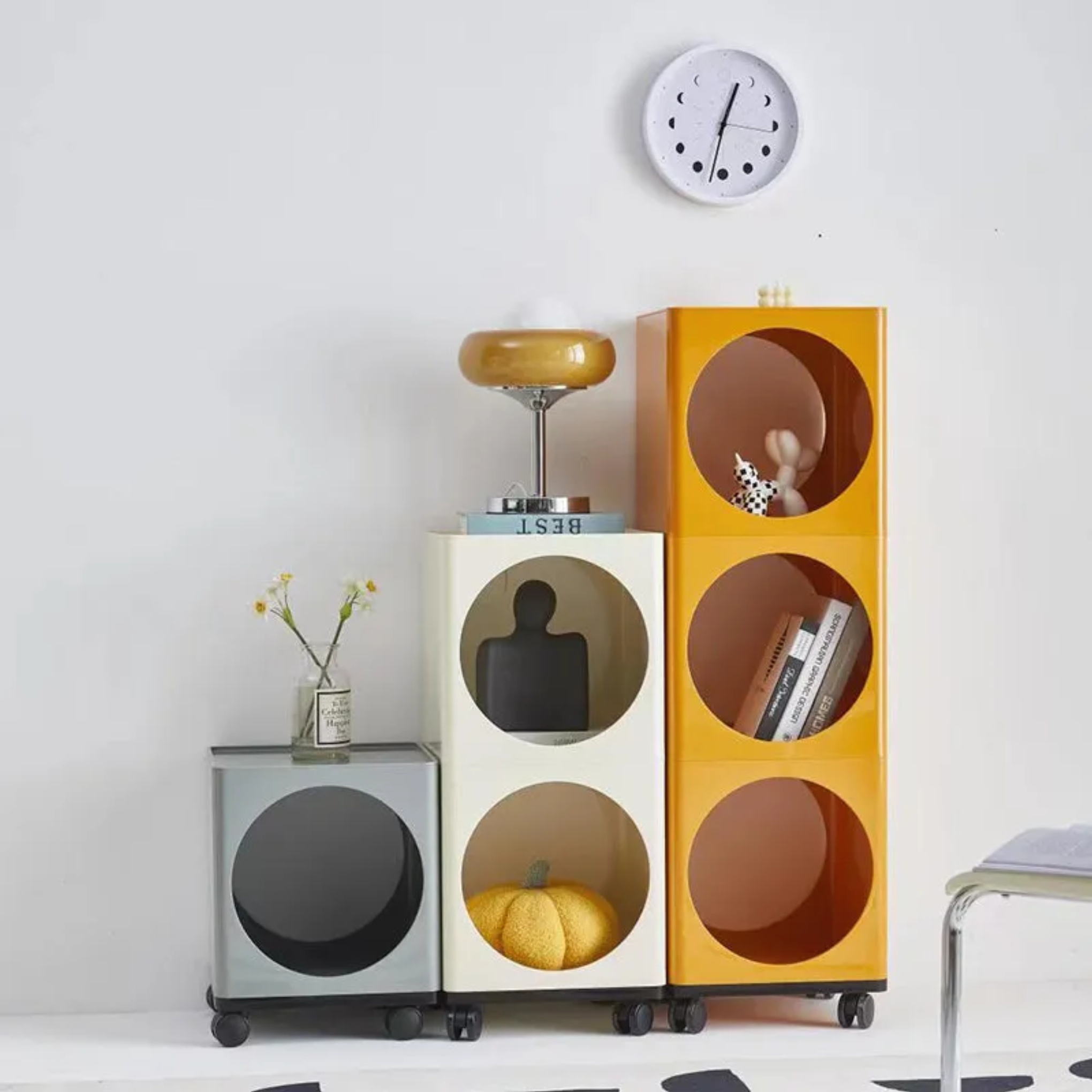 Lighom movable round wood end & side tables for bedroom — 15" L x 15" W x 19" H / Black