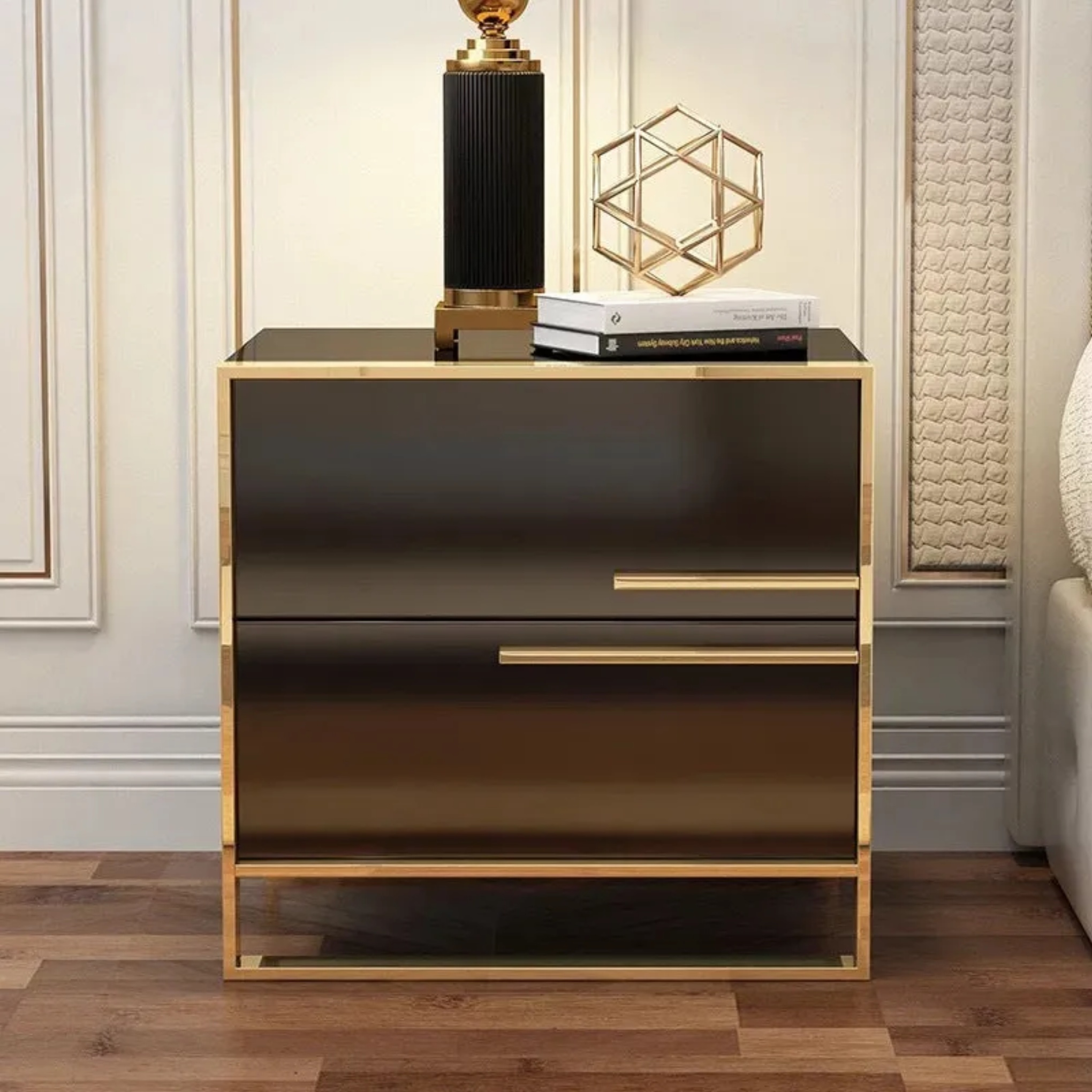 Minimalist cubic solid nightstands in steel — White