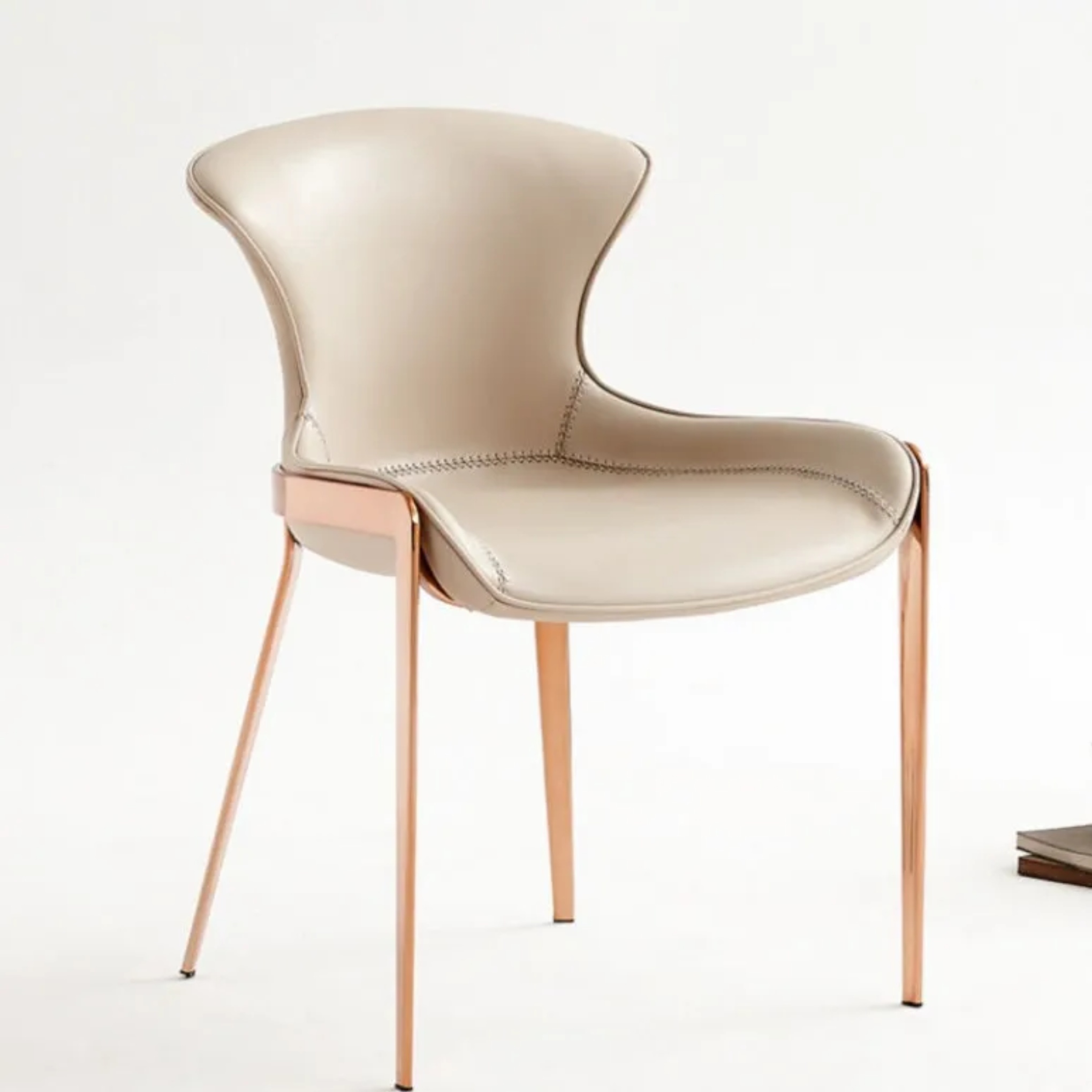 Luxury rectangular curved white dining chairs & benches in leather steel