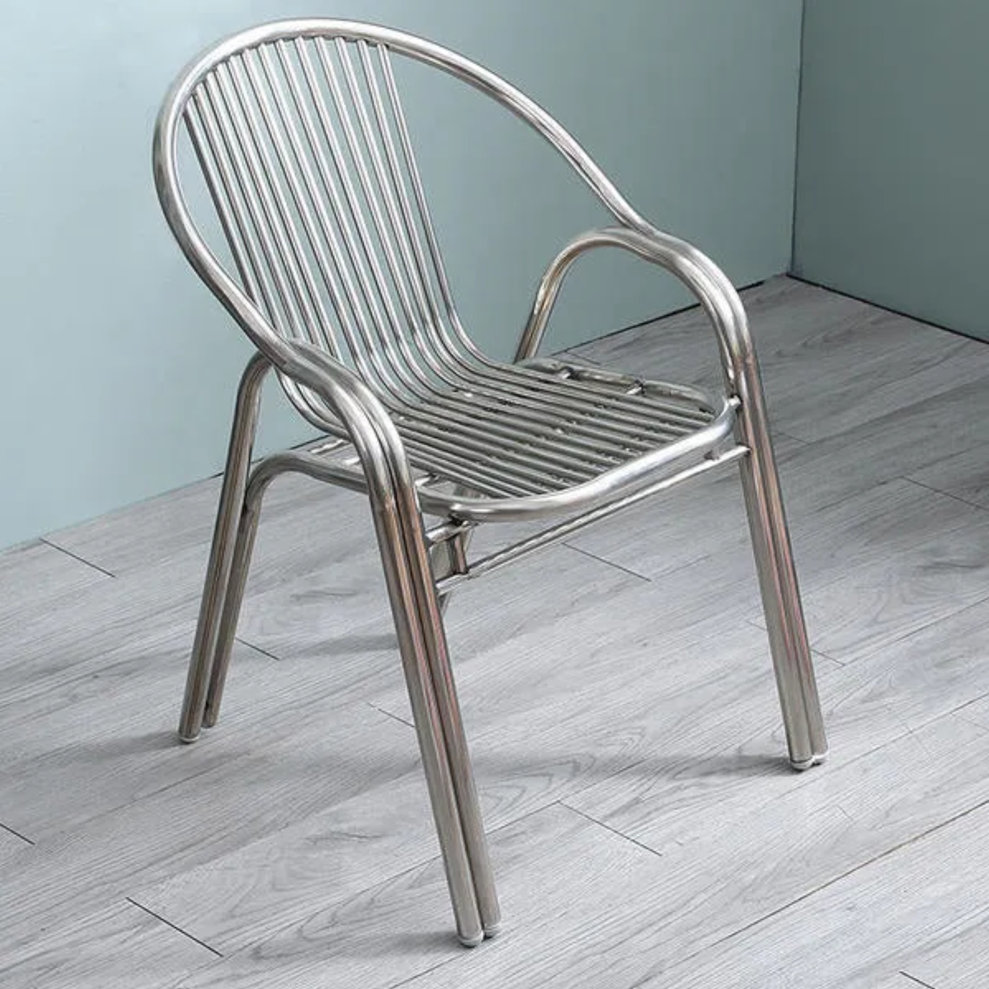 Lighom minimalist curved stackable chrome dining chairs & benches