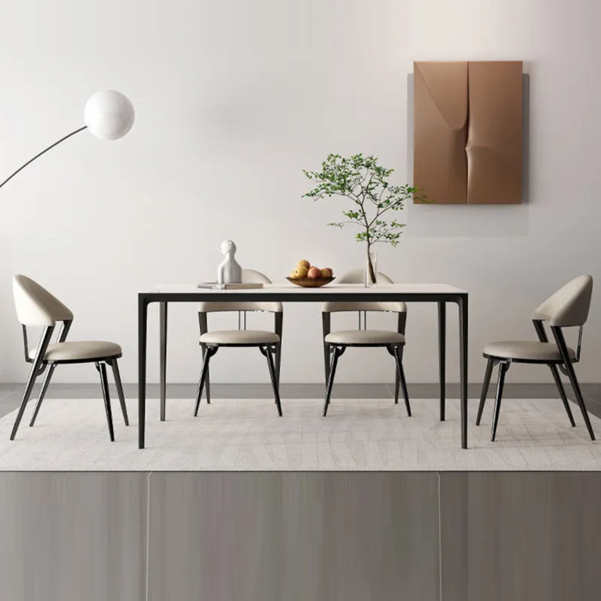 Luxury titanium lambswool beige dining chairs & benches in steel