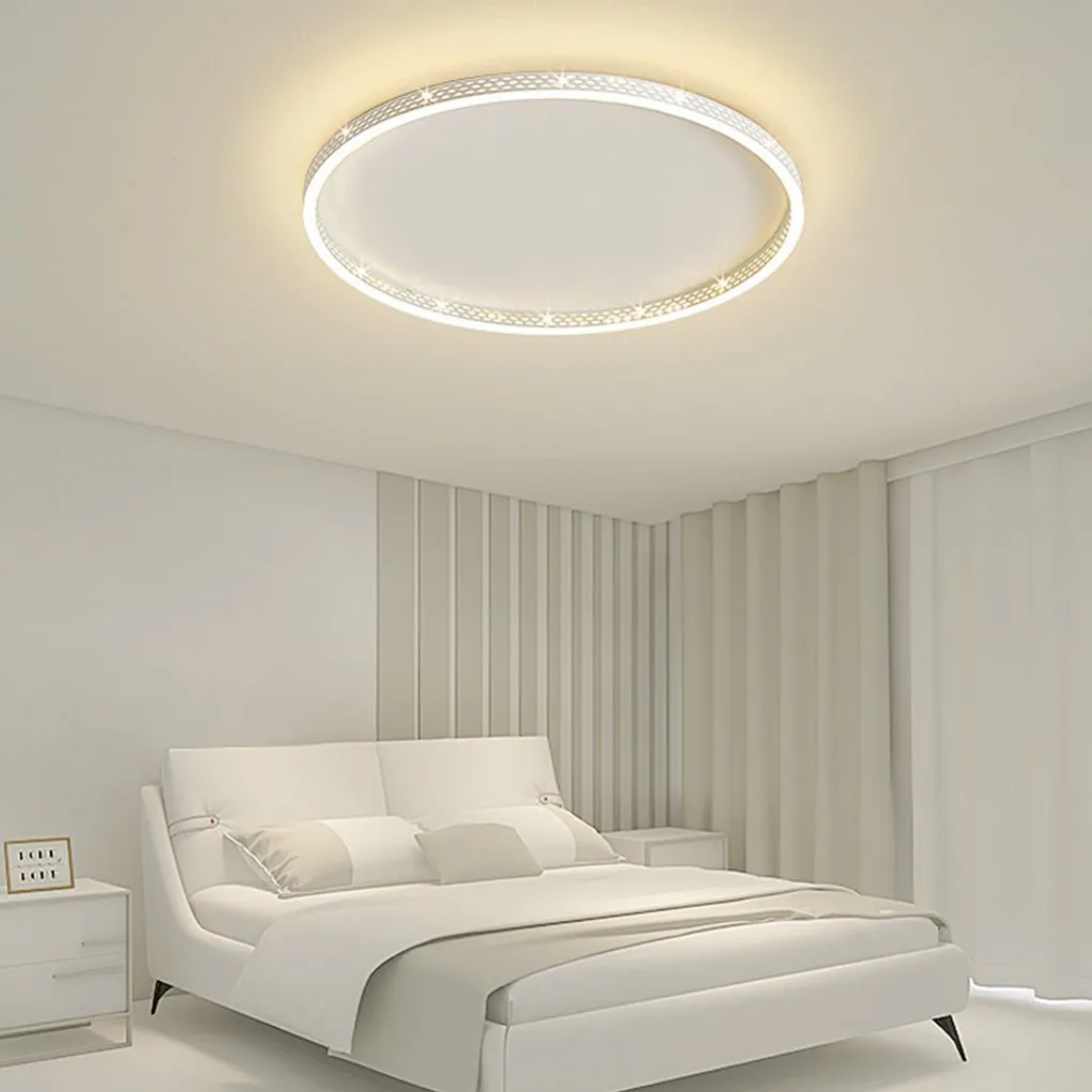 White modern hollow-edge flush mount lighting — 20" Diameter / Cool White (6000K)