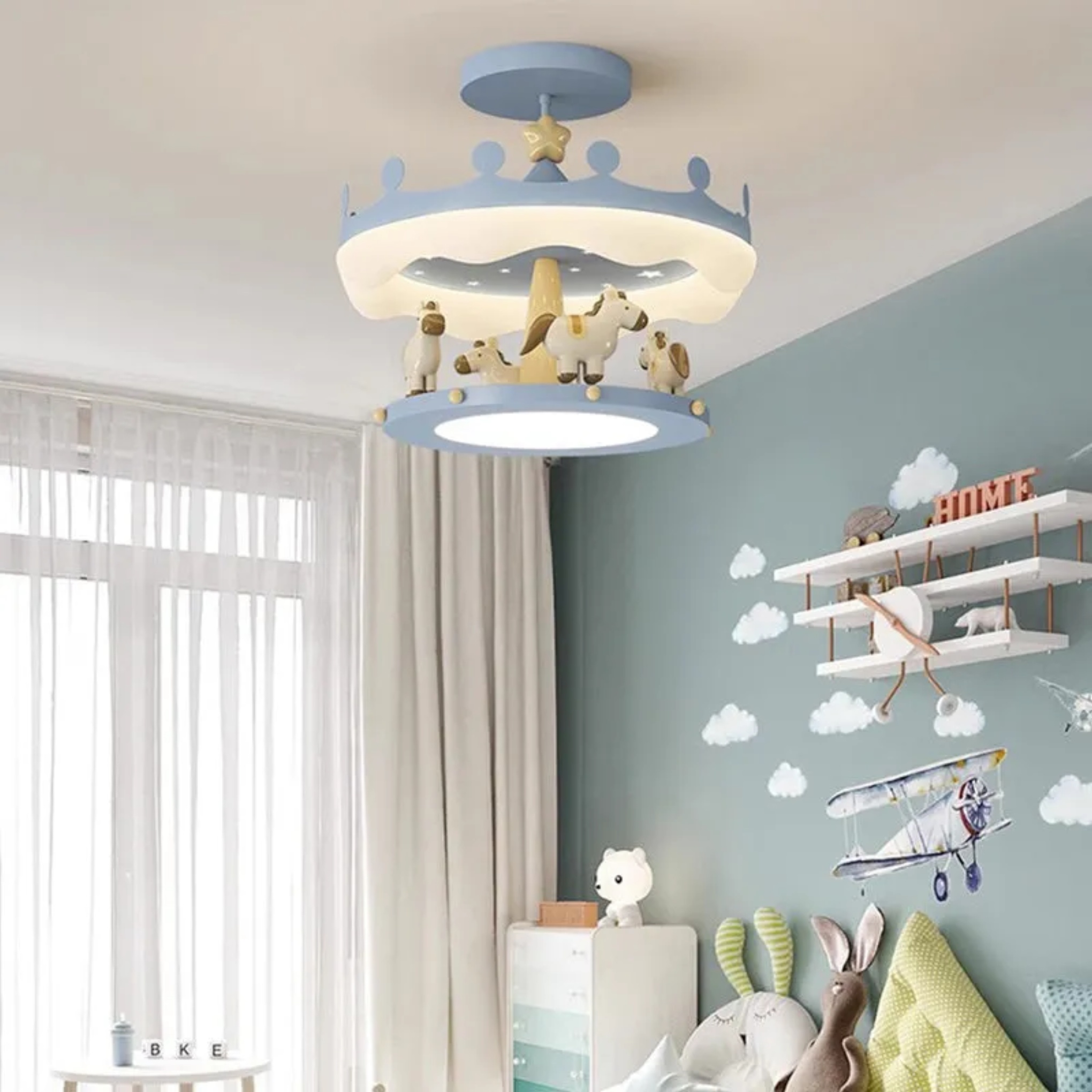 Blue creative eclectic carousel semi-flush mount light — 110V-120V (US/CA)