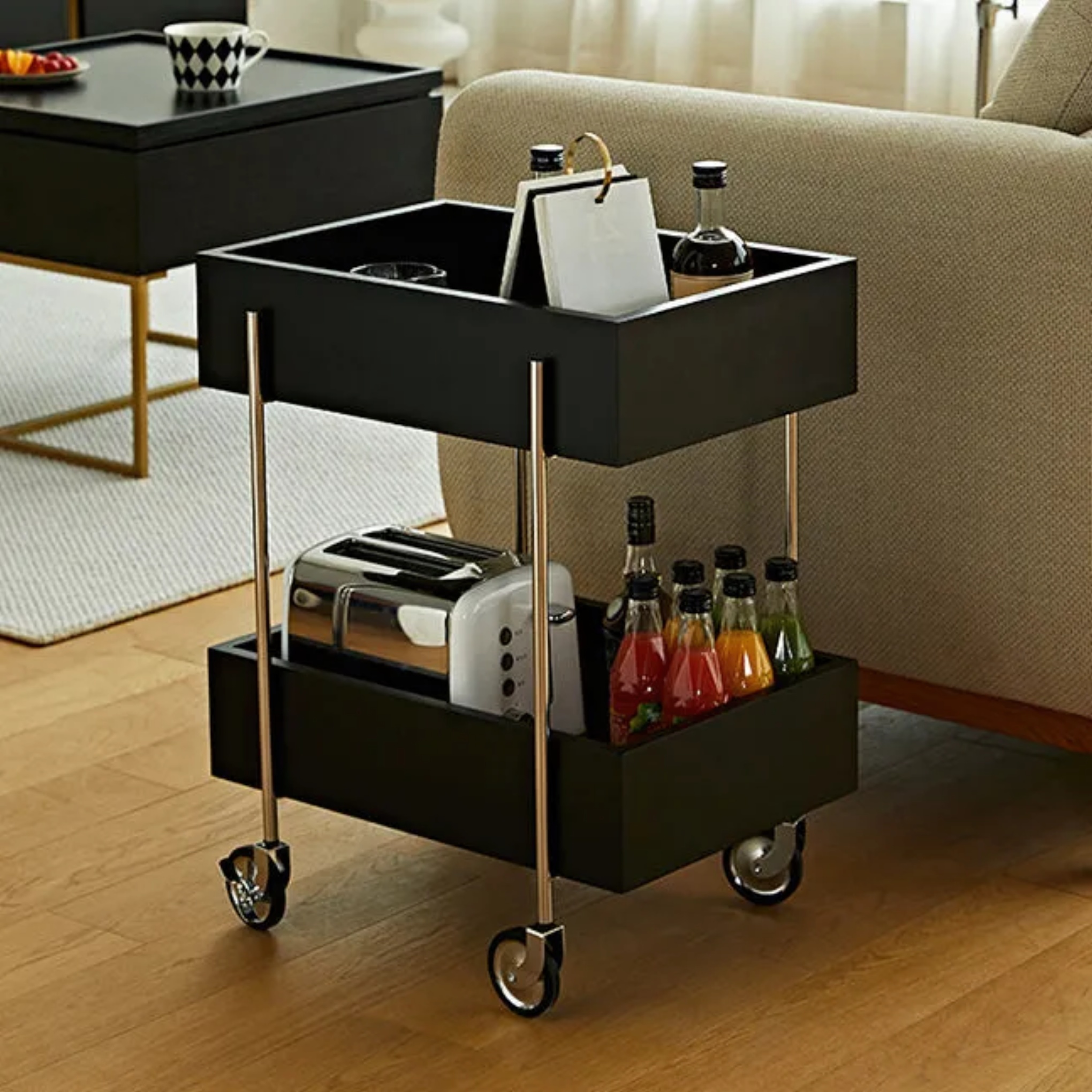 2-tier eclectic steel metal fabric end & side tables for living room