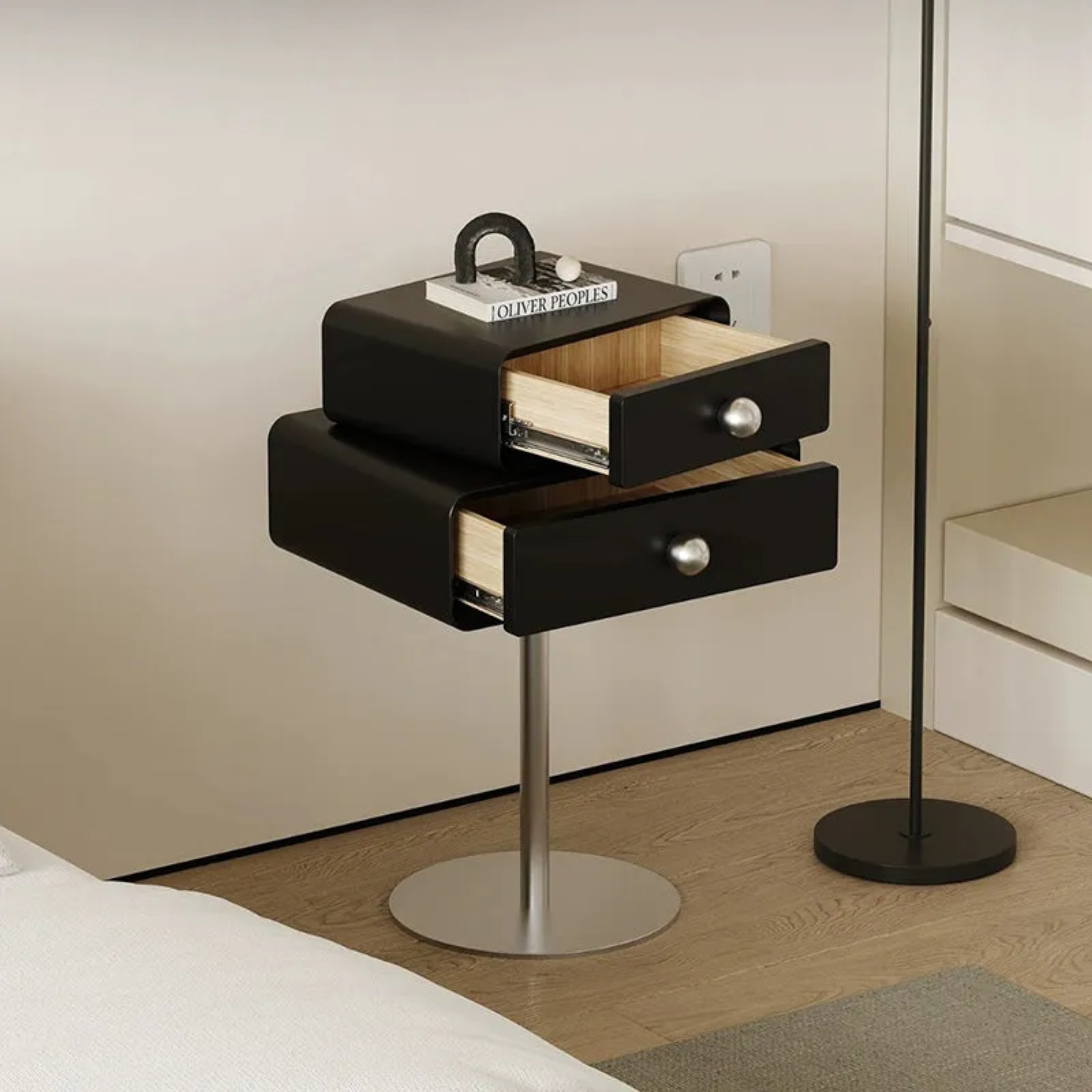 Black steel pine 2-tier end & side tables - creative