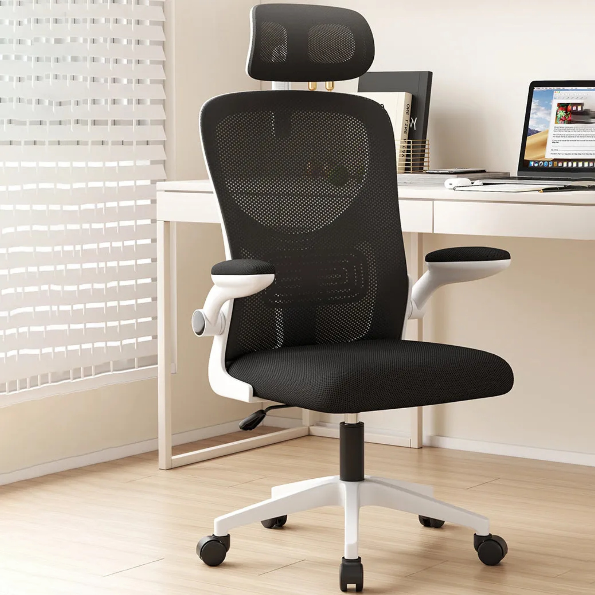 Minimalist desk gray office chairs, Lighom — Black Frame & Black Mesh