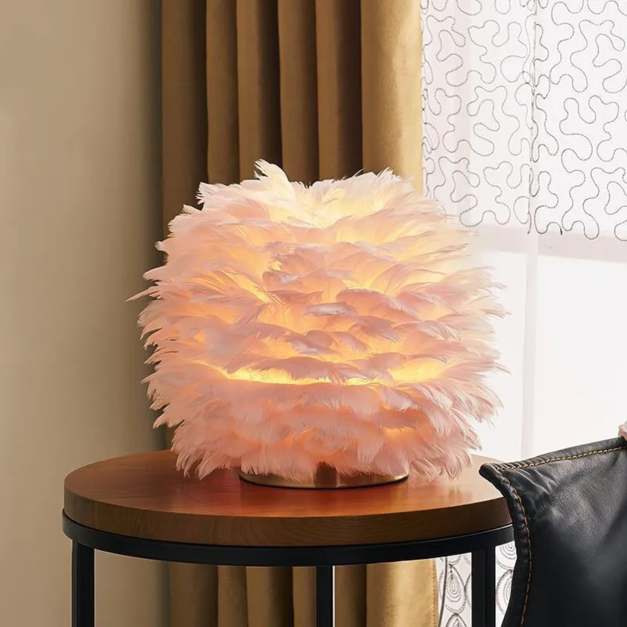 Modern ball feather gray metal table lamps — Push Button Switches / Pink / 110V-120V (US/CA
