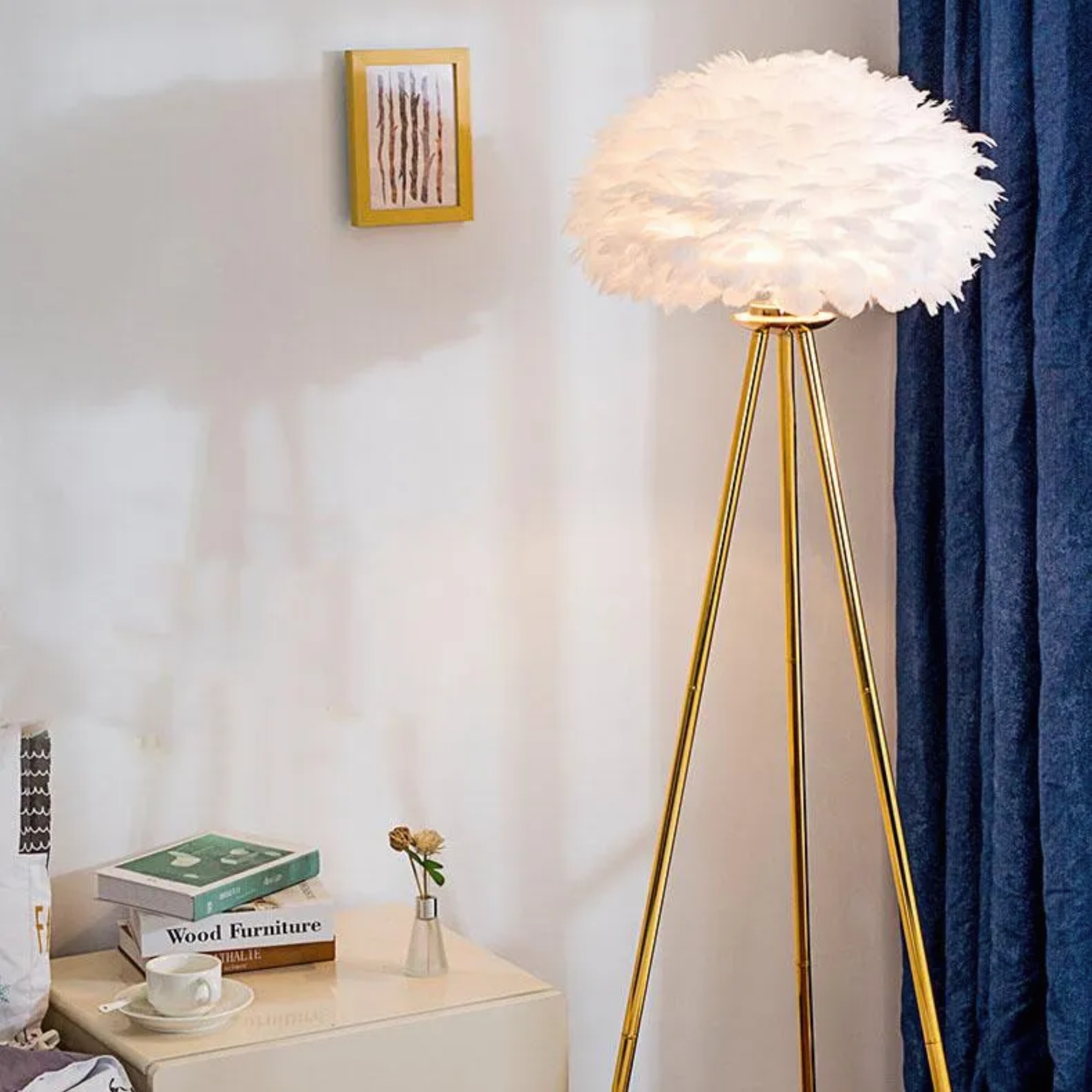Modern feather globe gray metal floor lamps — Push Button / White / 110V-120V (US/CA)