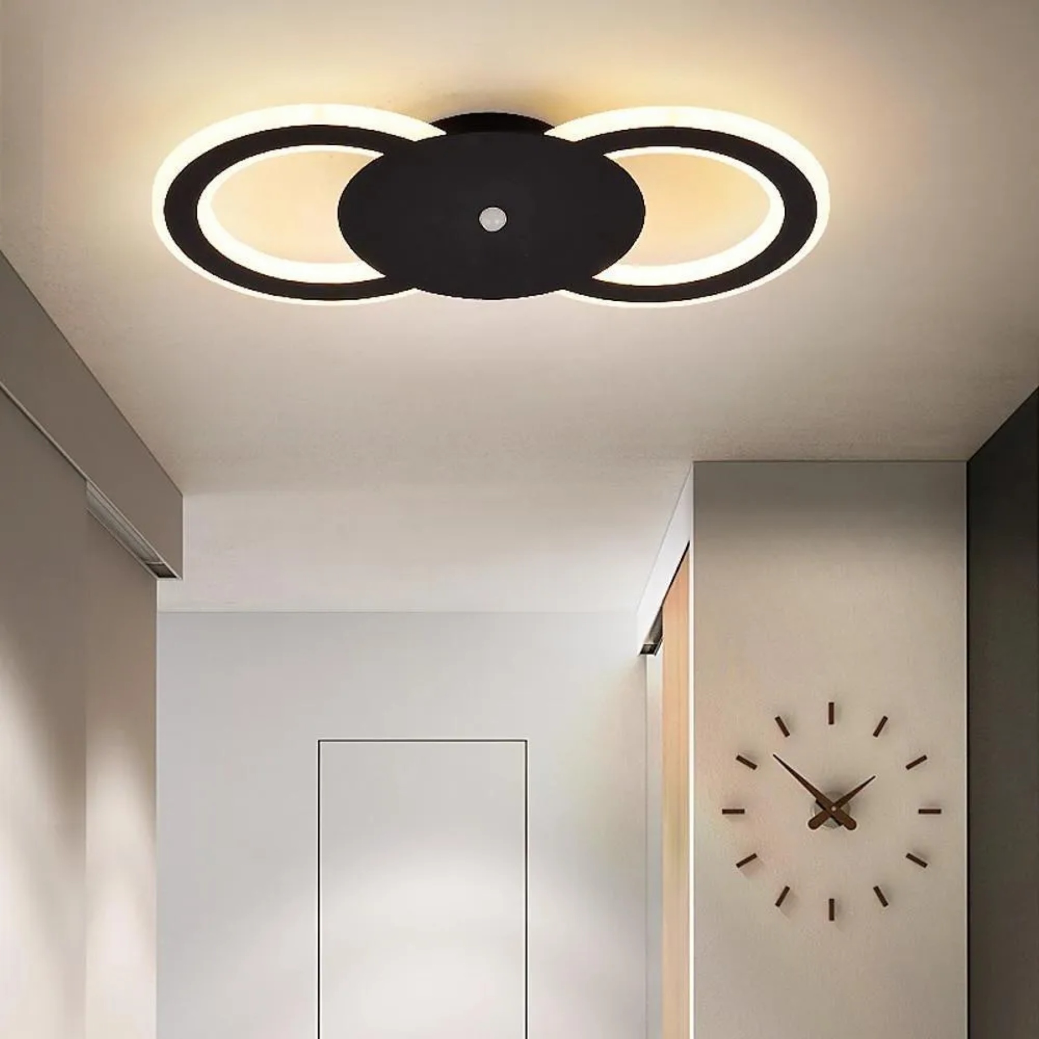 Modern ring 2-light black flush mount lighting — Warm White (3000K) / White