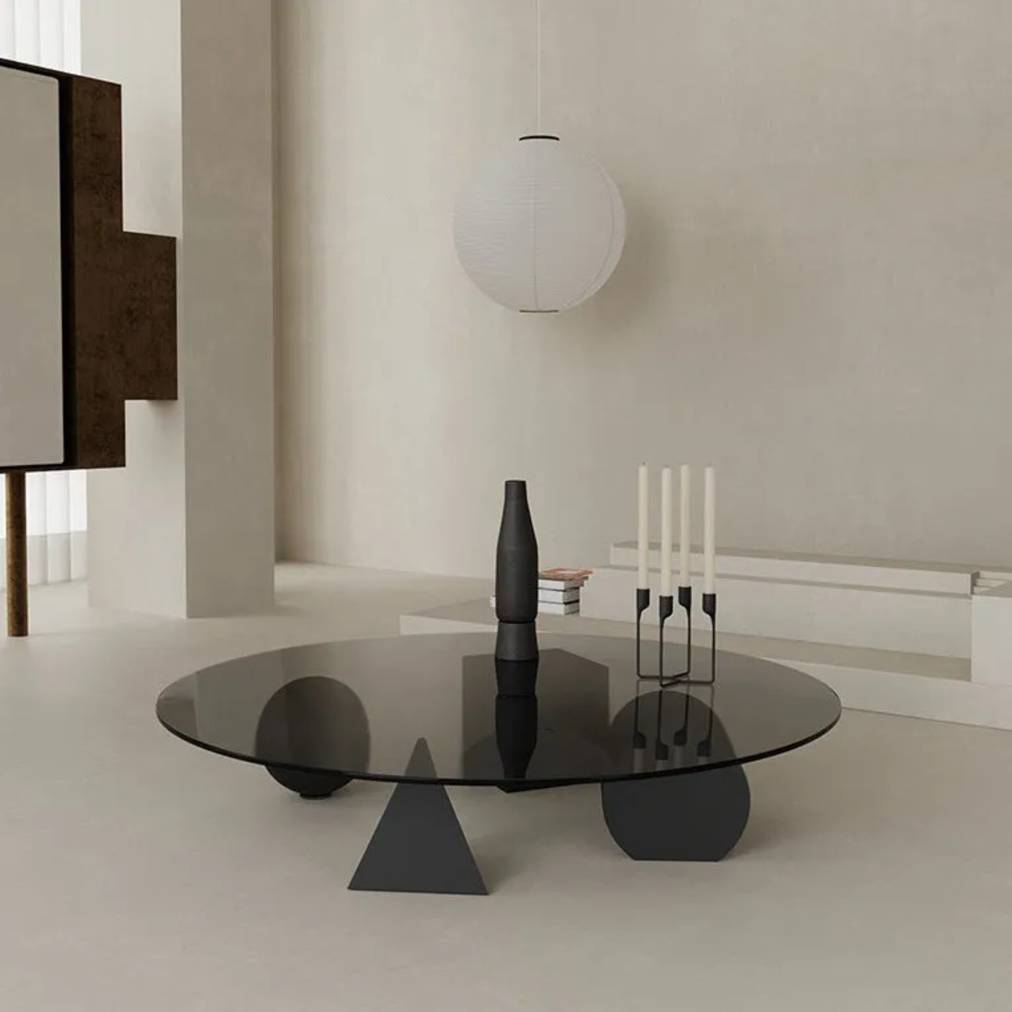 Lighom triangle end geometric black end & side tables in iron — 9.84" H x 31.5" Dia
